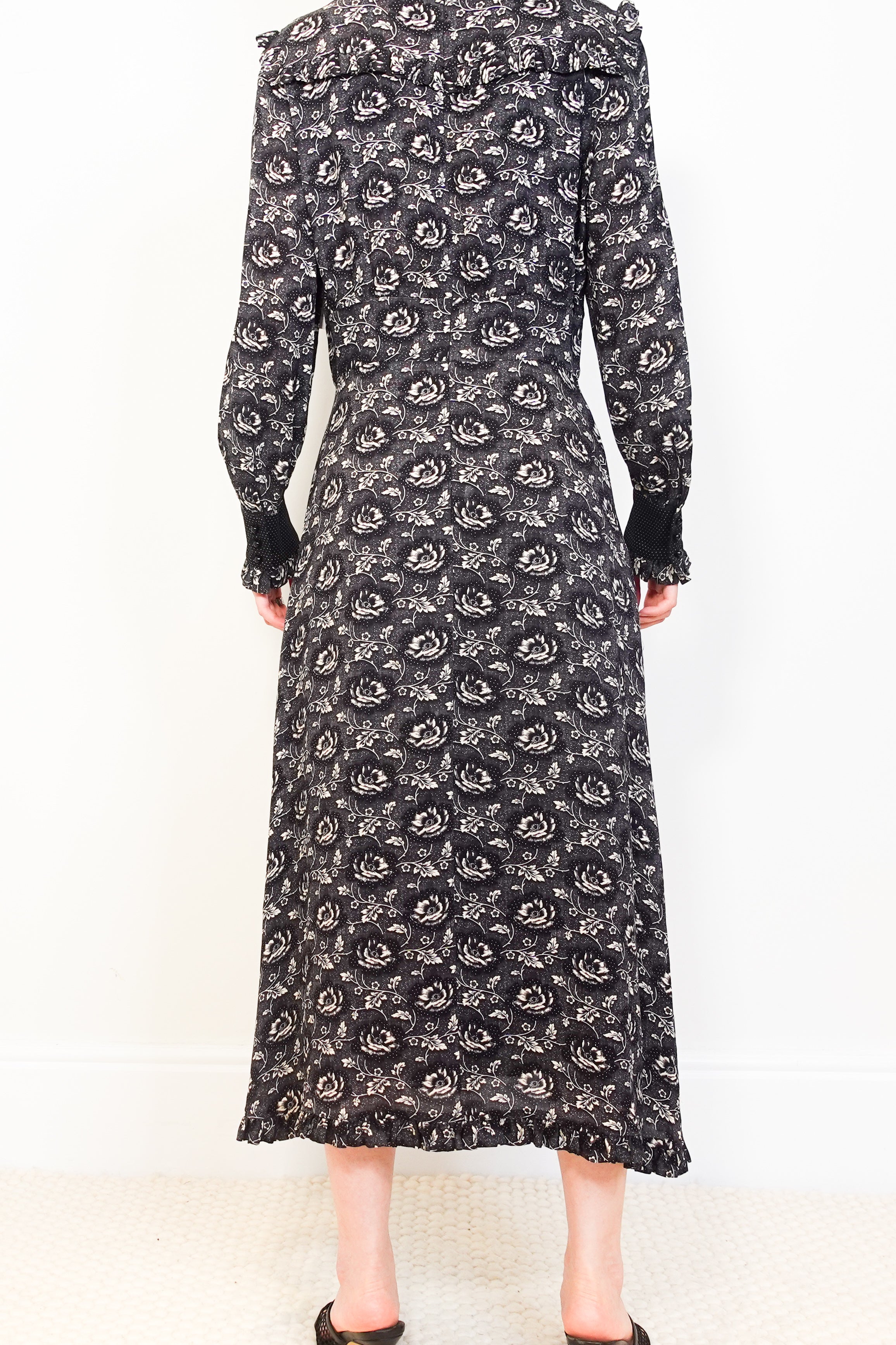 Black midi dress with white floral print RRP £350