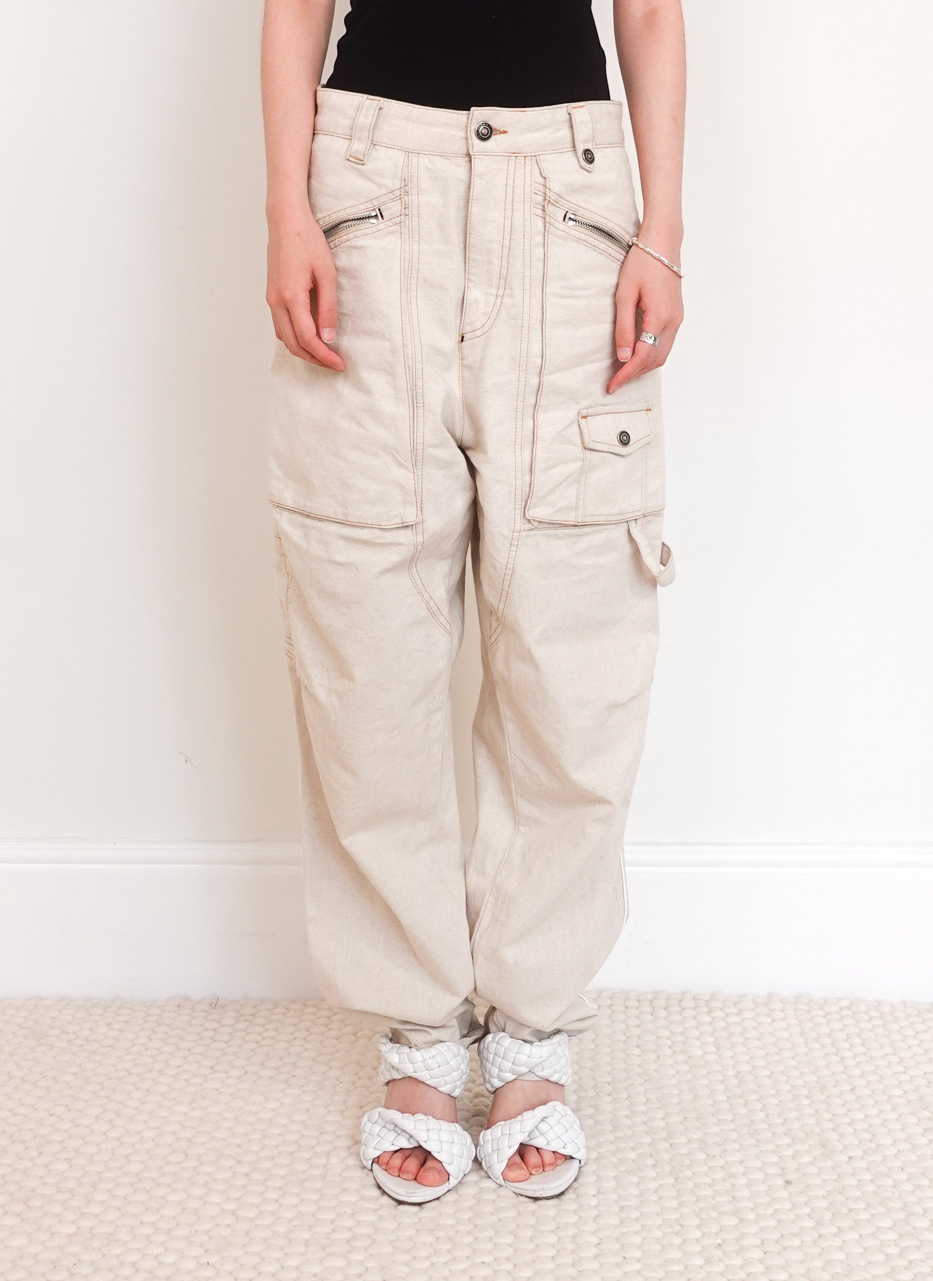 Ecru cotton cargo trousers RRP £655