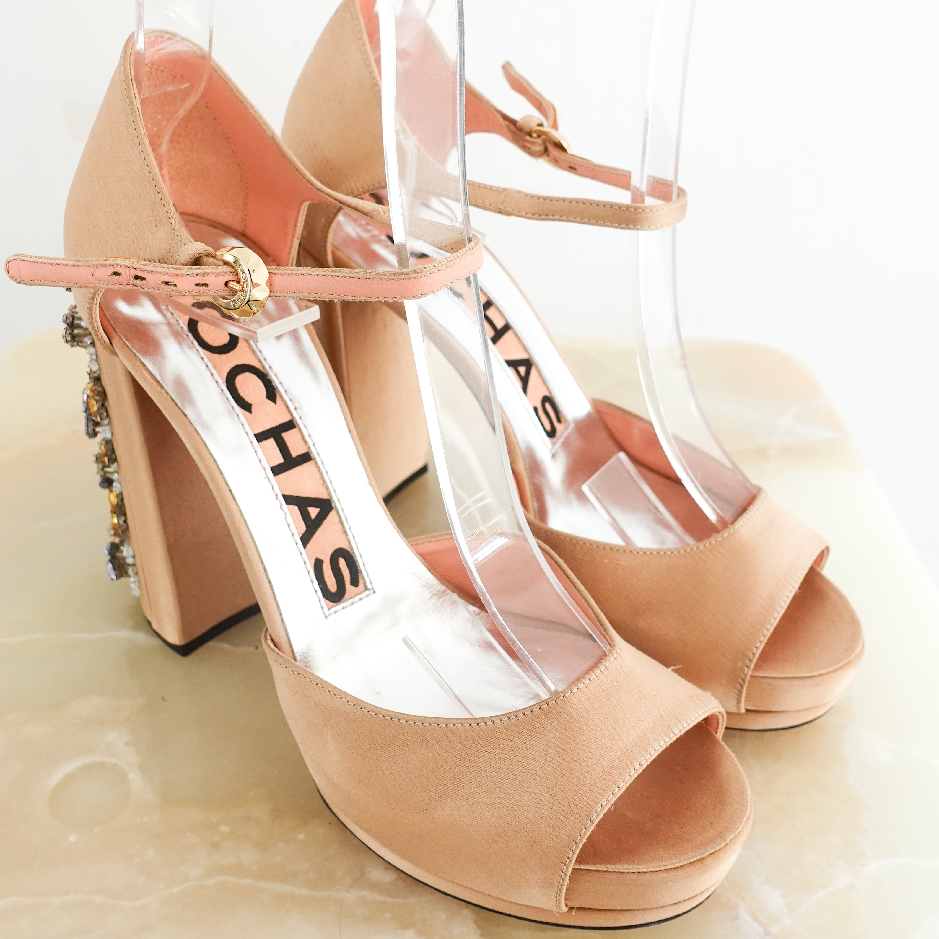 Embellished satin platform sandals RRP £250