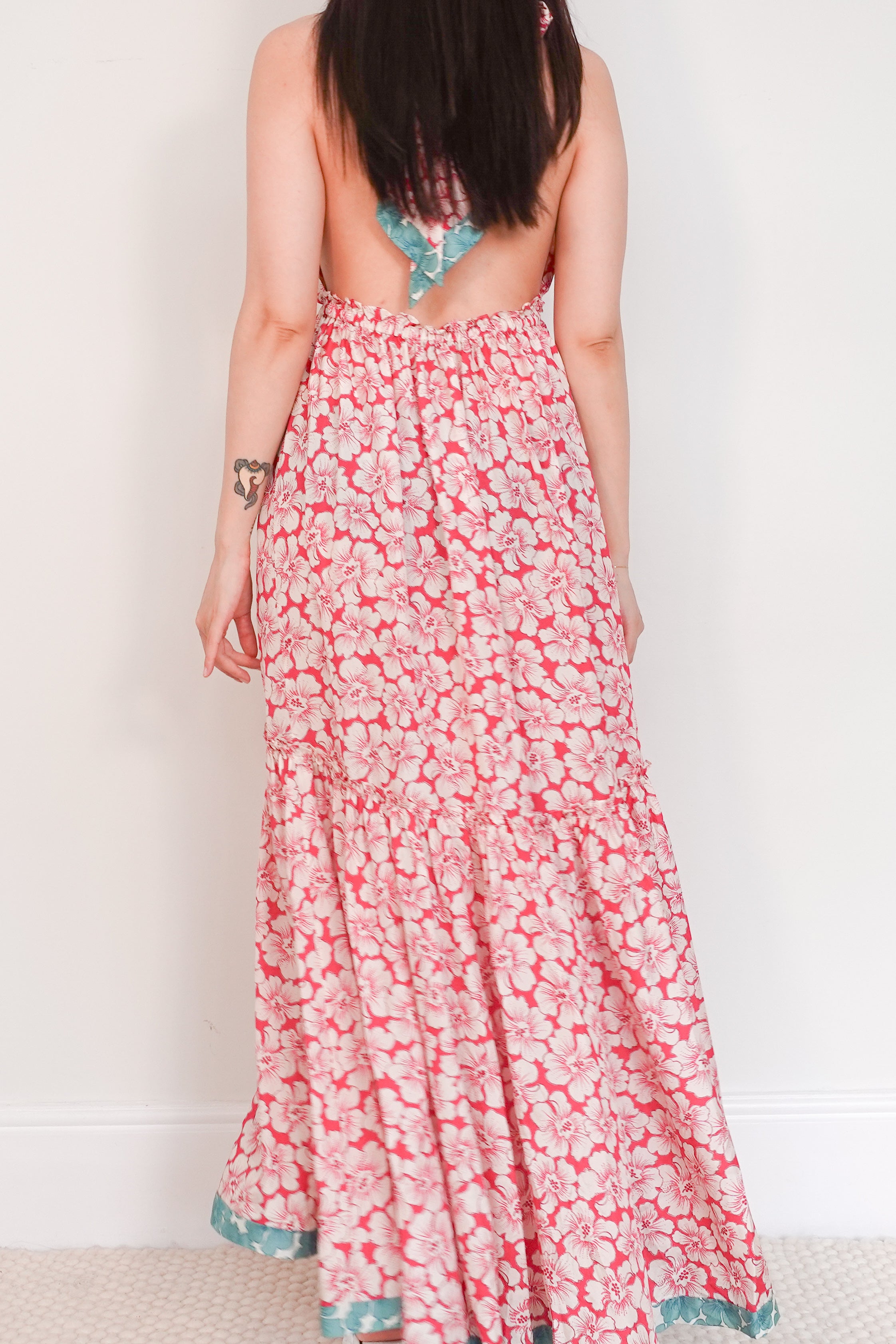 Pink halter neck tiered dress RRP £250