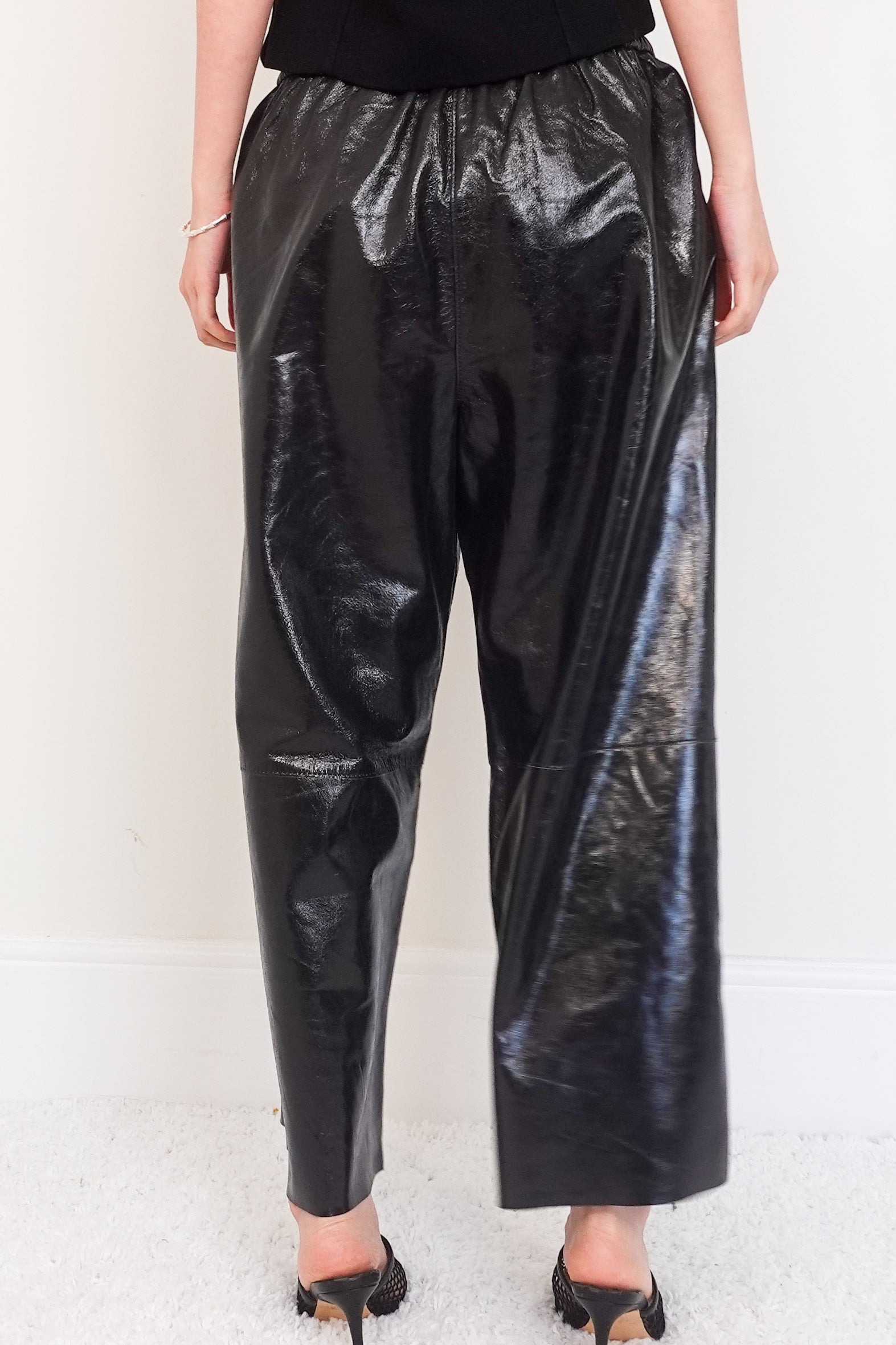 polished leather wide leg trousers RRP £439