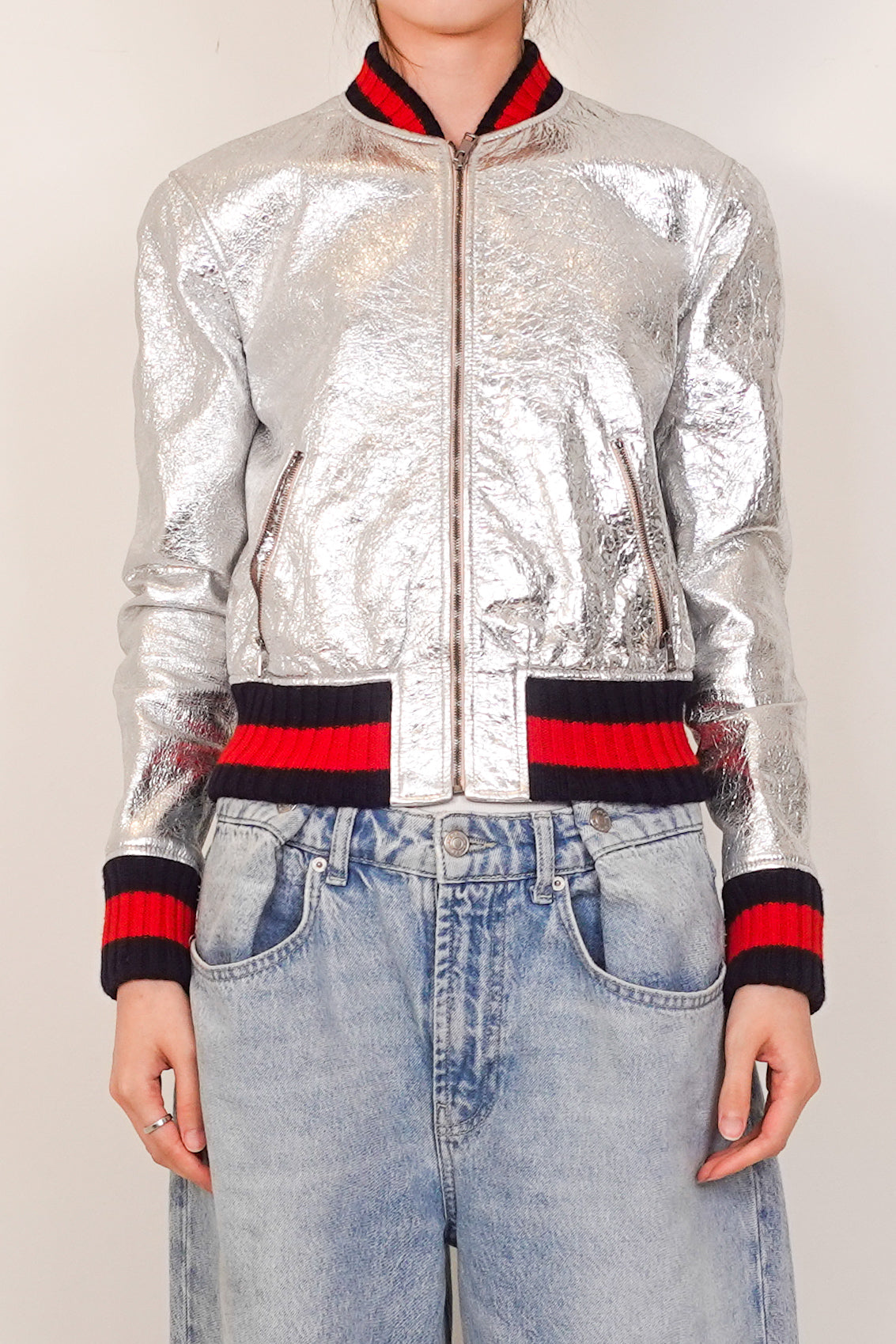 Crinkle metallic leather bomber RRP £1.5K