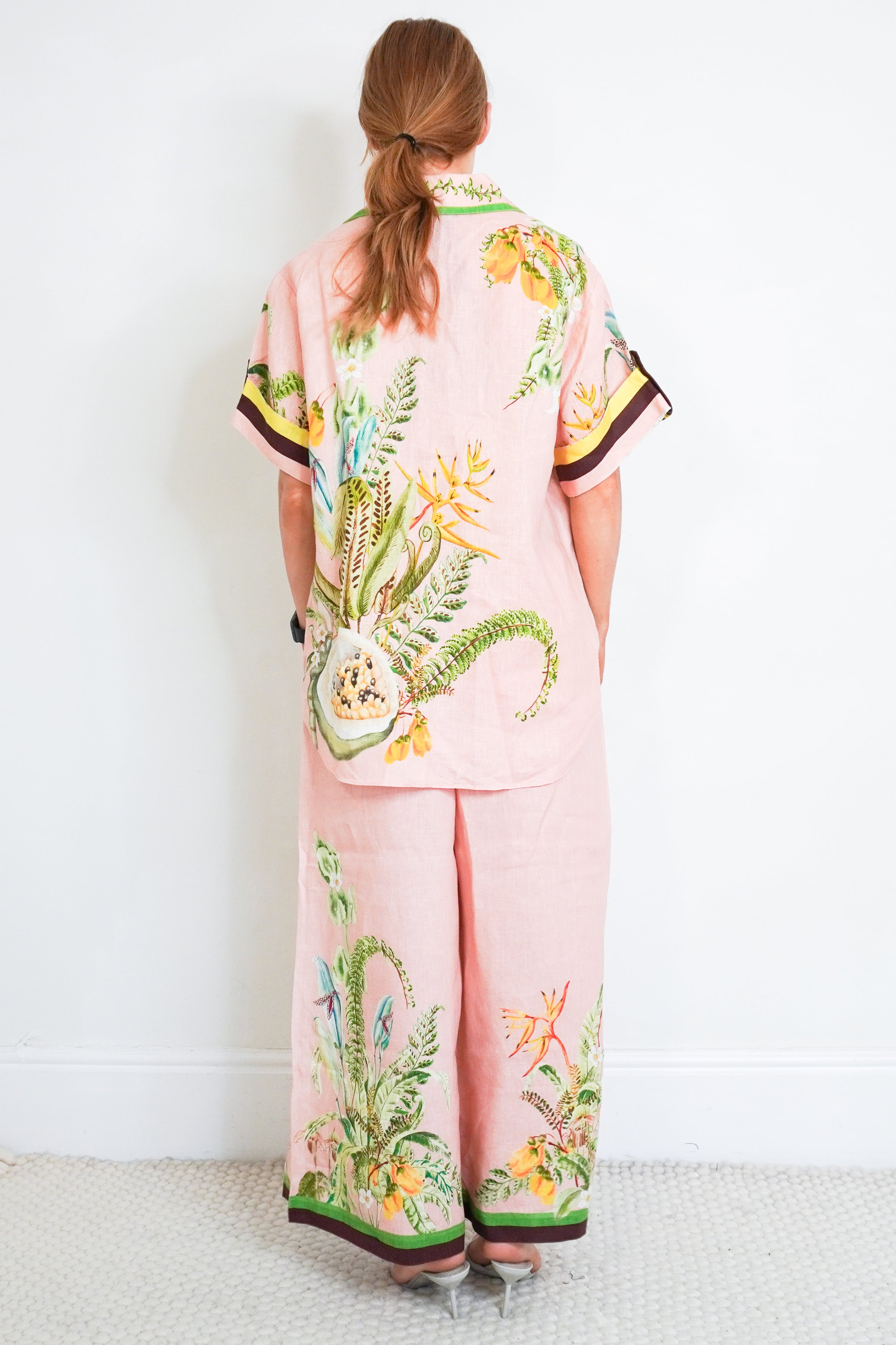 ALEMAIS Pink Papaya Shirt & Pant Linen Set back photo chelsea london