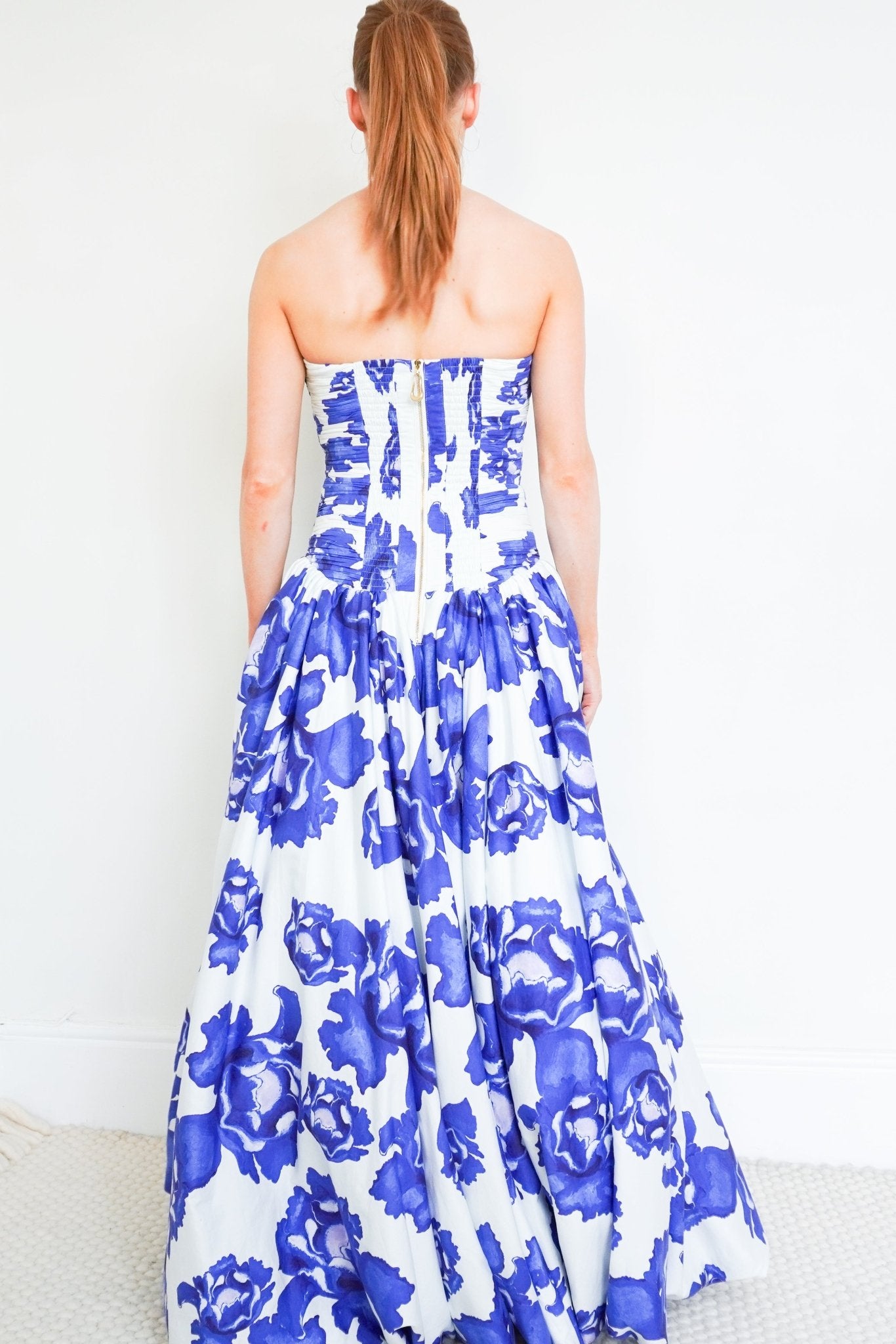 Aje Blue & White Strapless Maxi Evening Gown RRP £650 | Authentic Preloved - Reloved Again