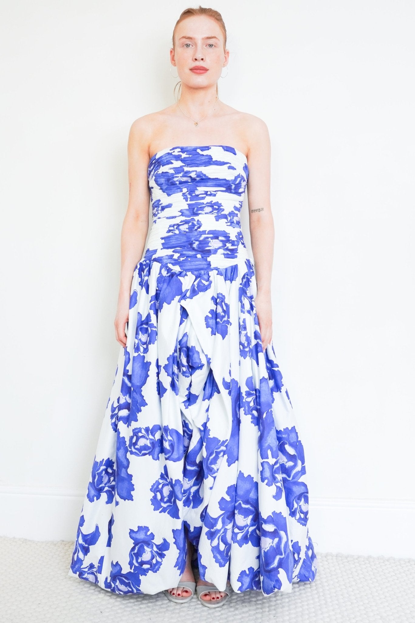 Aje Blue & White Strapless Maxi Evening Gown RRP £650 | Authentic Preloved - Reloved Again