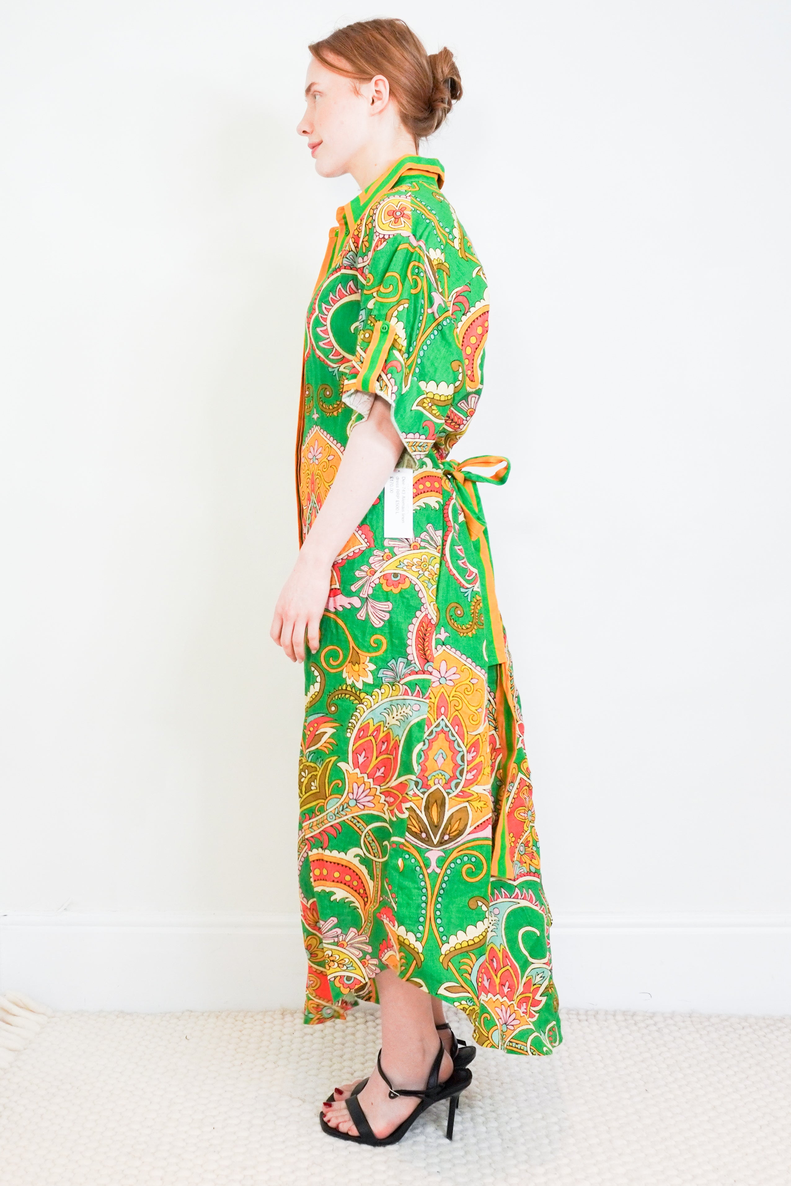 Alémais-Green-Floral-Linen-Shirtdress-side-picture-Chelsea-London