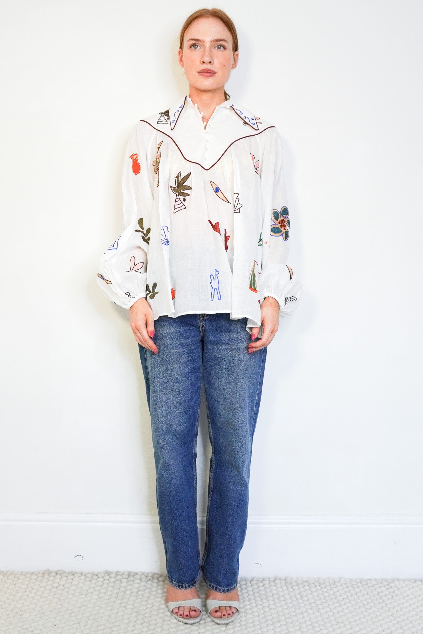 Alémais White Embroidered Linen Top front photo chelsea london