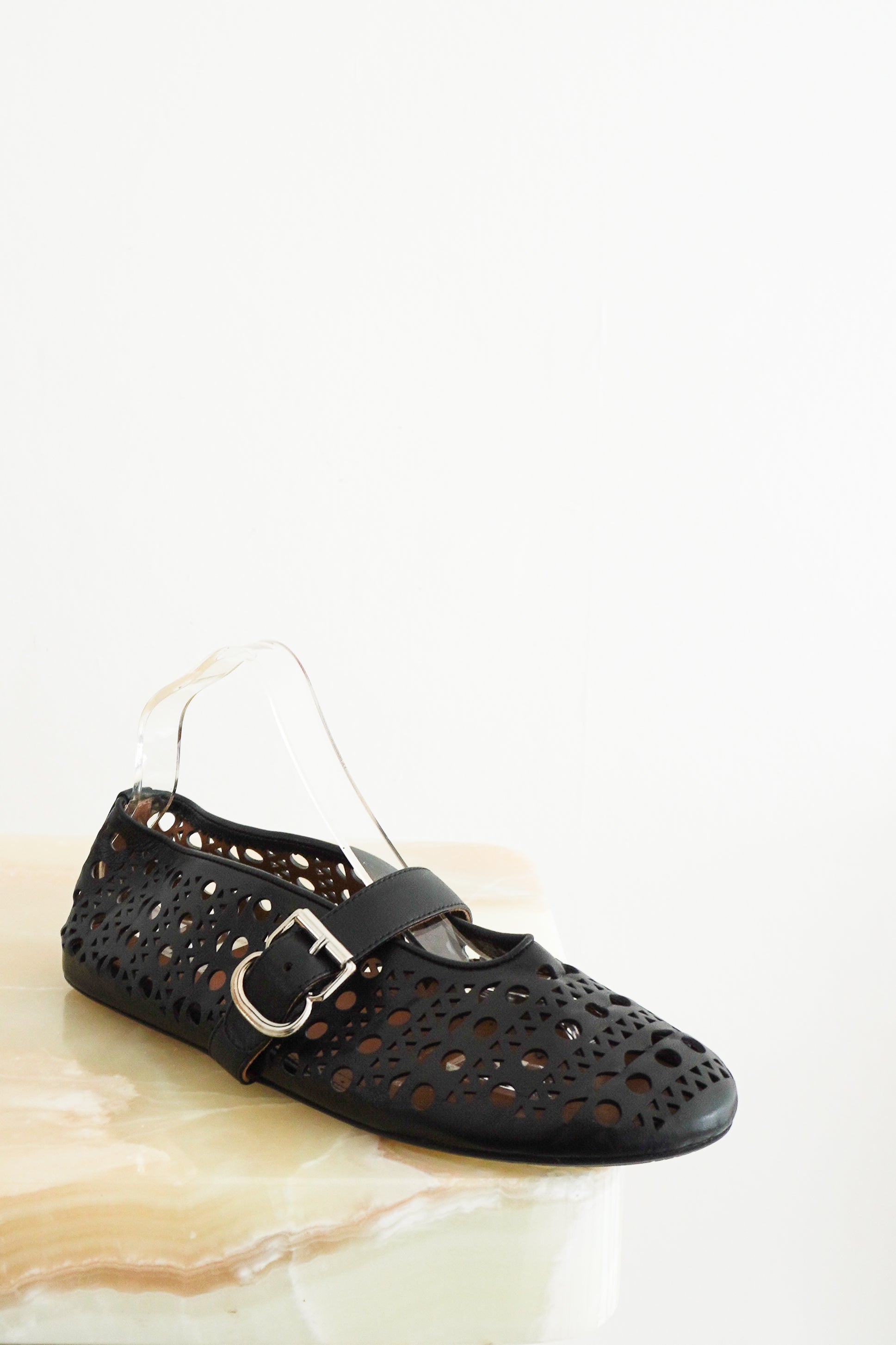 Alaïa Black Vienne Laser-Cut Lambskin Ballet Flats front photo chelsea london