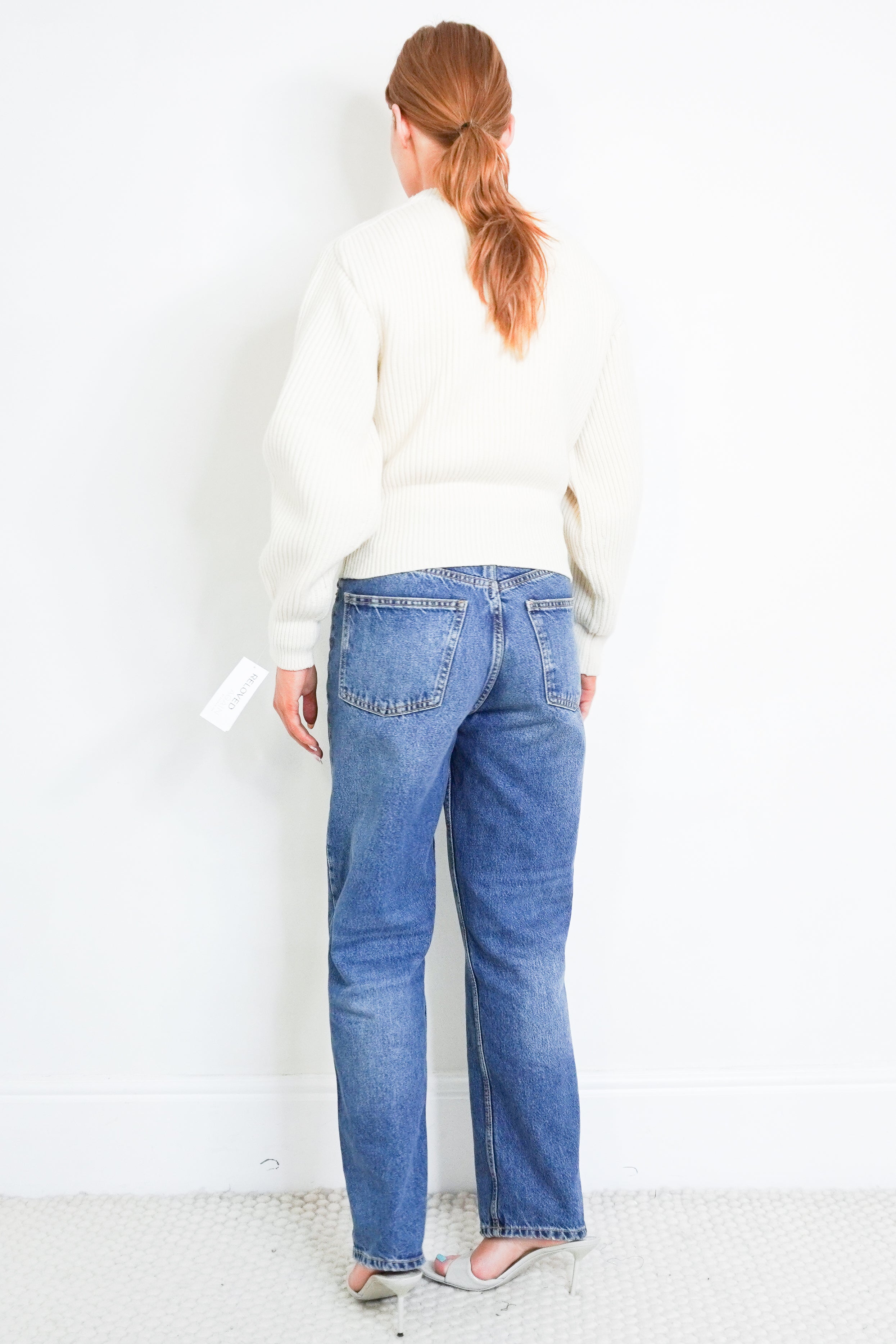 Alaïa Ribbed Wool & Cashmere Sweater in Blanc Cassé back photo chelsea london
