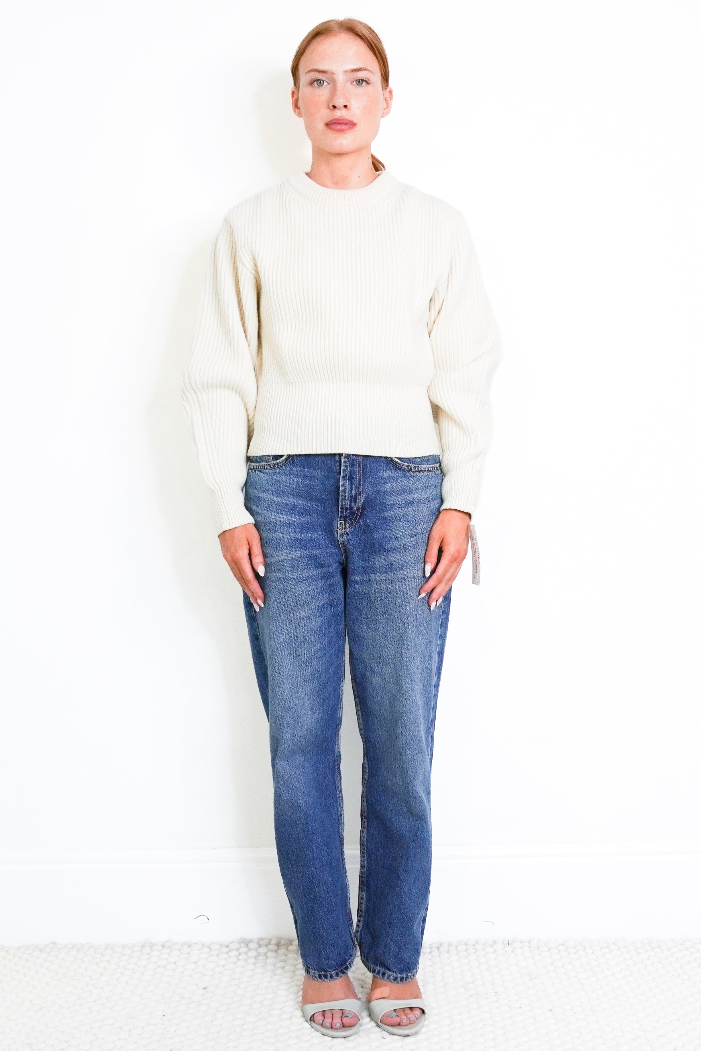 Alaïa Ribbed Wool & Cashmere Sweater in Blanc Cassé front photo chelsea london