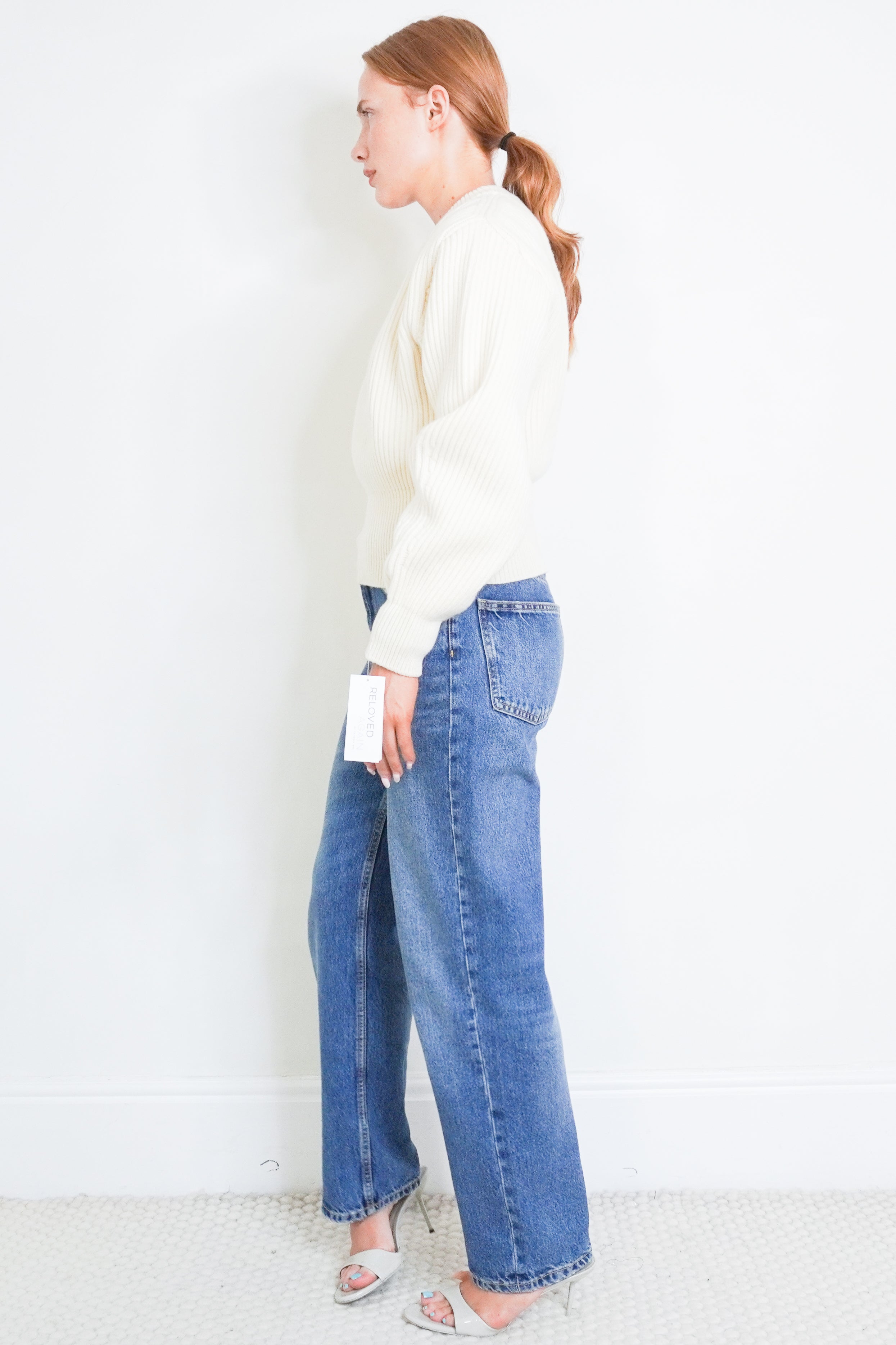 Alaïa Ribbed Wool & Cashmere Sweater in Blanc Cassé side photo chelsea london
