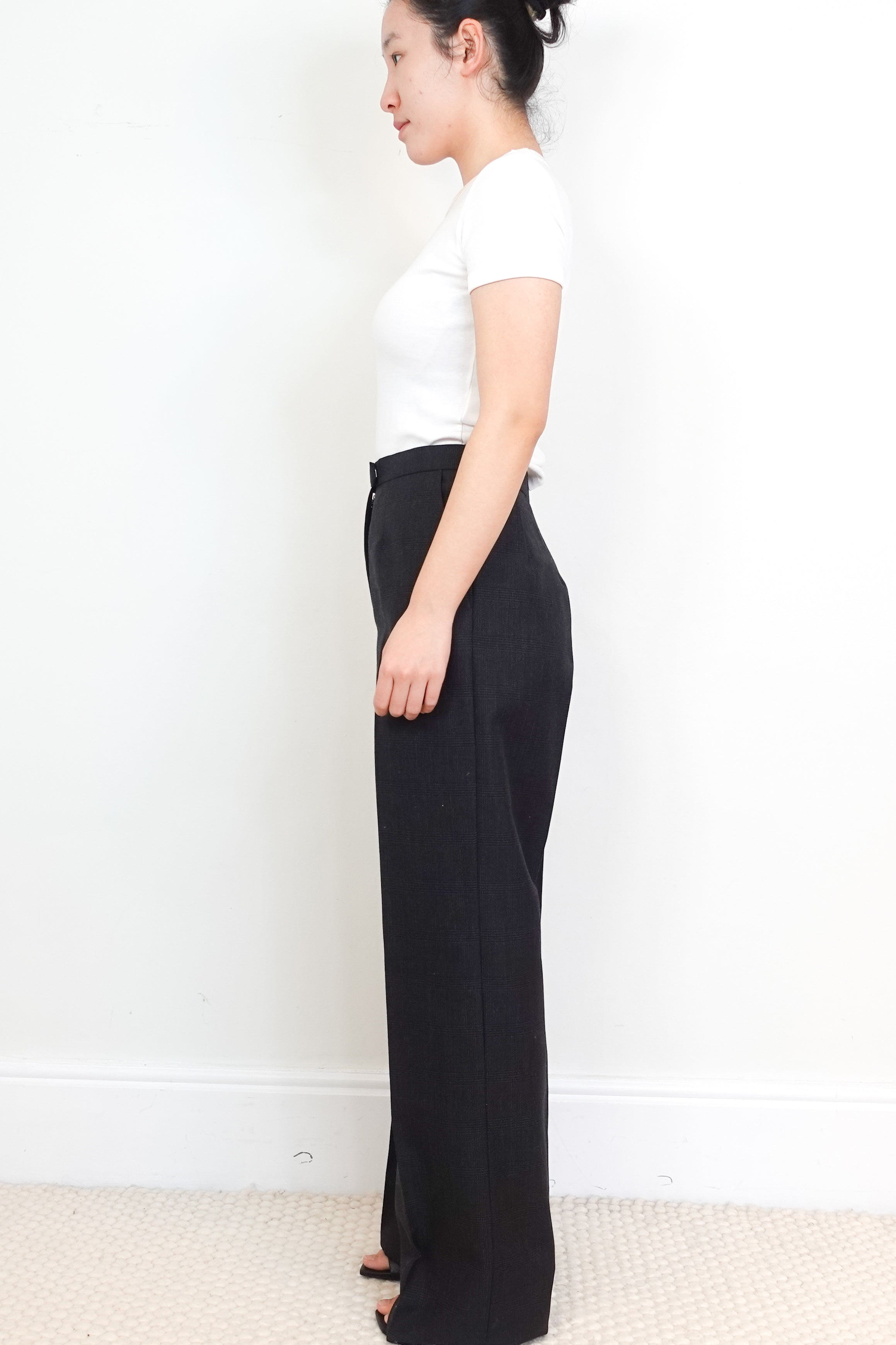 Alaia-Dark-Grey Heritage-Check-Tailored-Trousers-side-picture-Chelsea-London