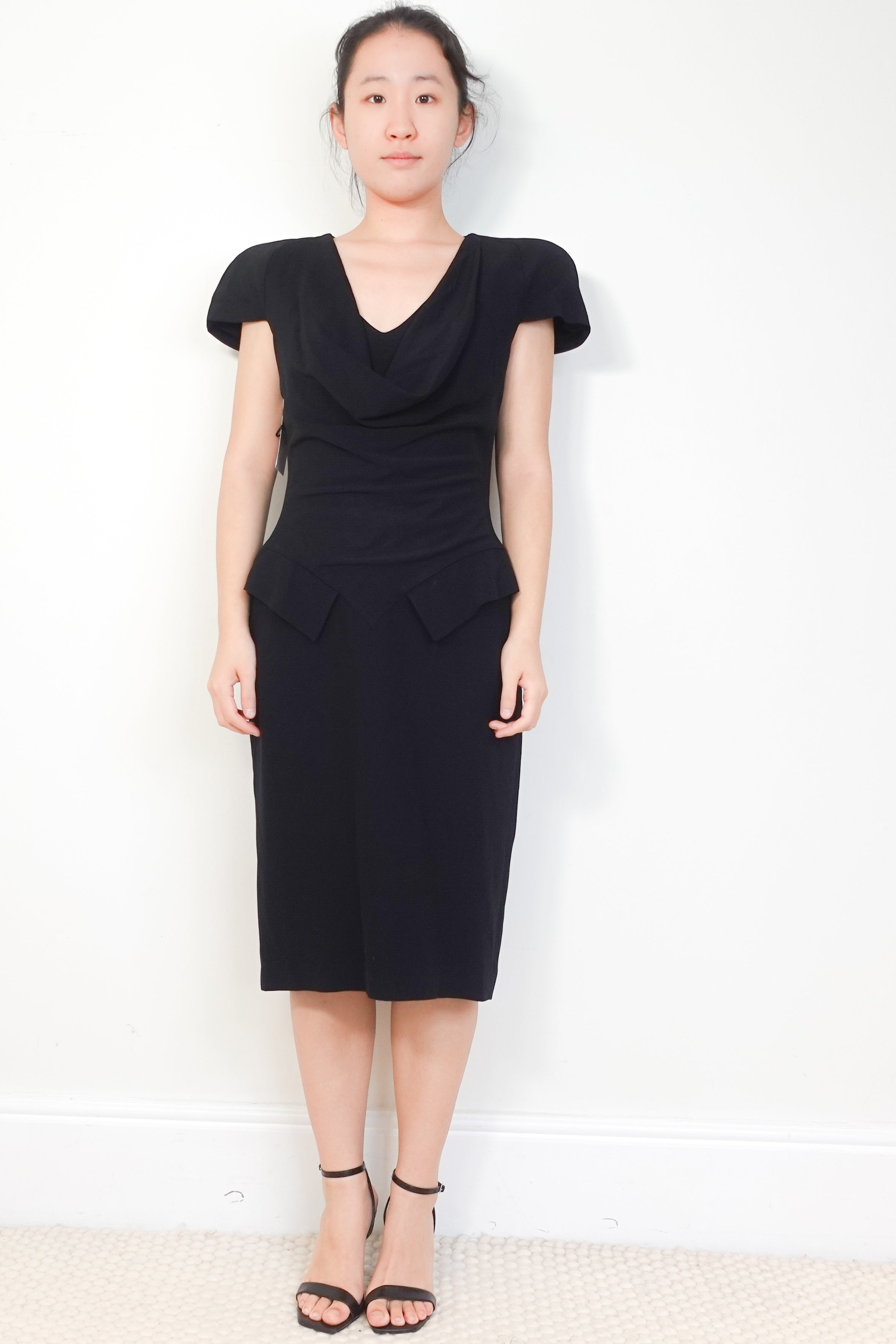 Alexander-McQueen-Black-Cowl-Neck-Midi-Dress-front-picture-Chelsea-London