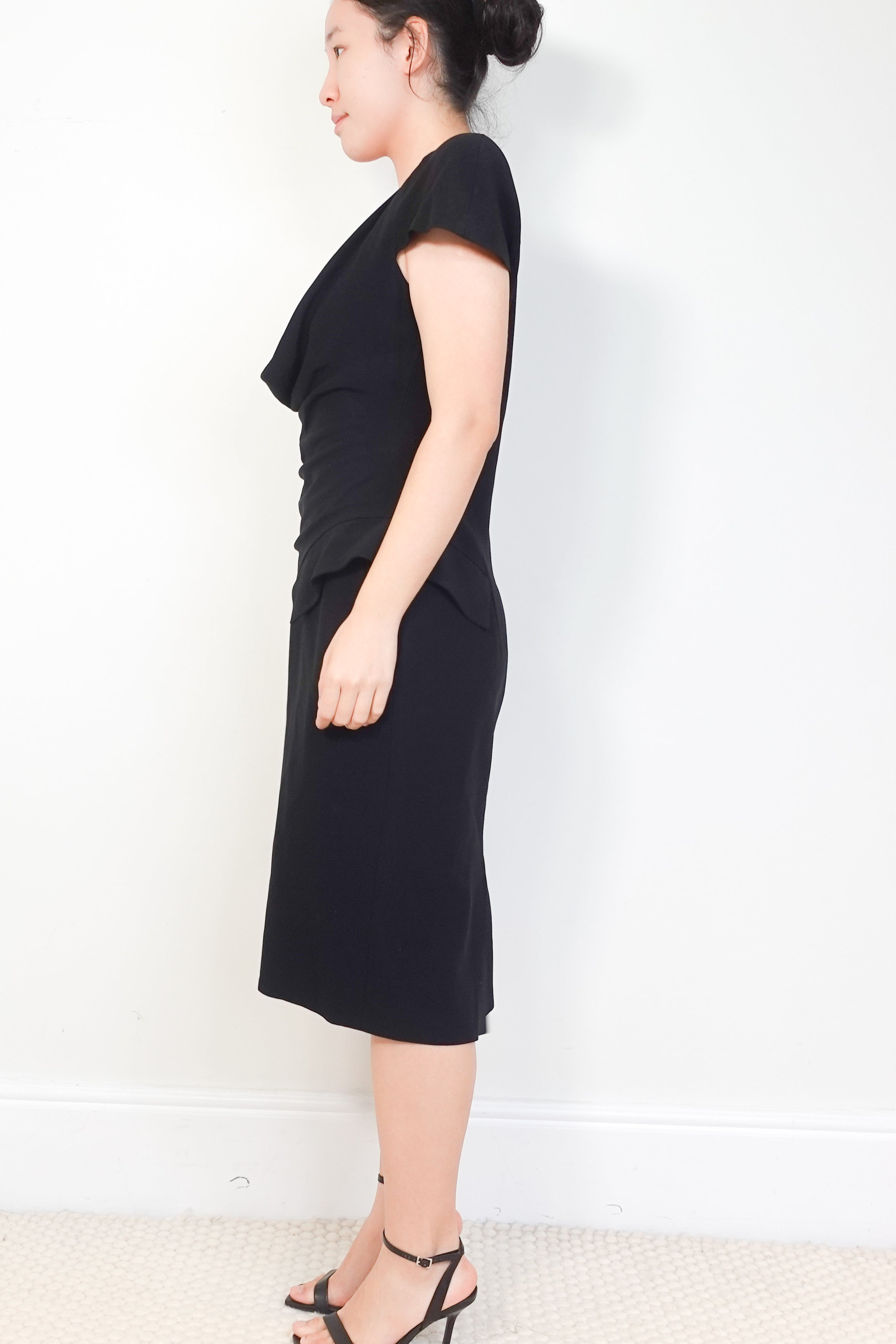 Alexander-McQueen-Black-Cowl-Neck-Midi-Dress-side-picture-Chelsea-London