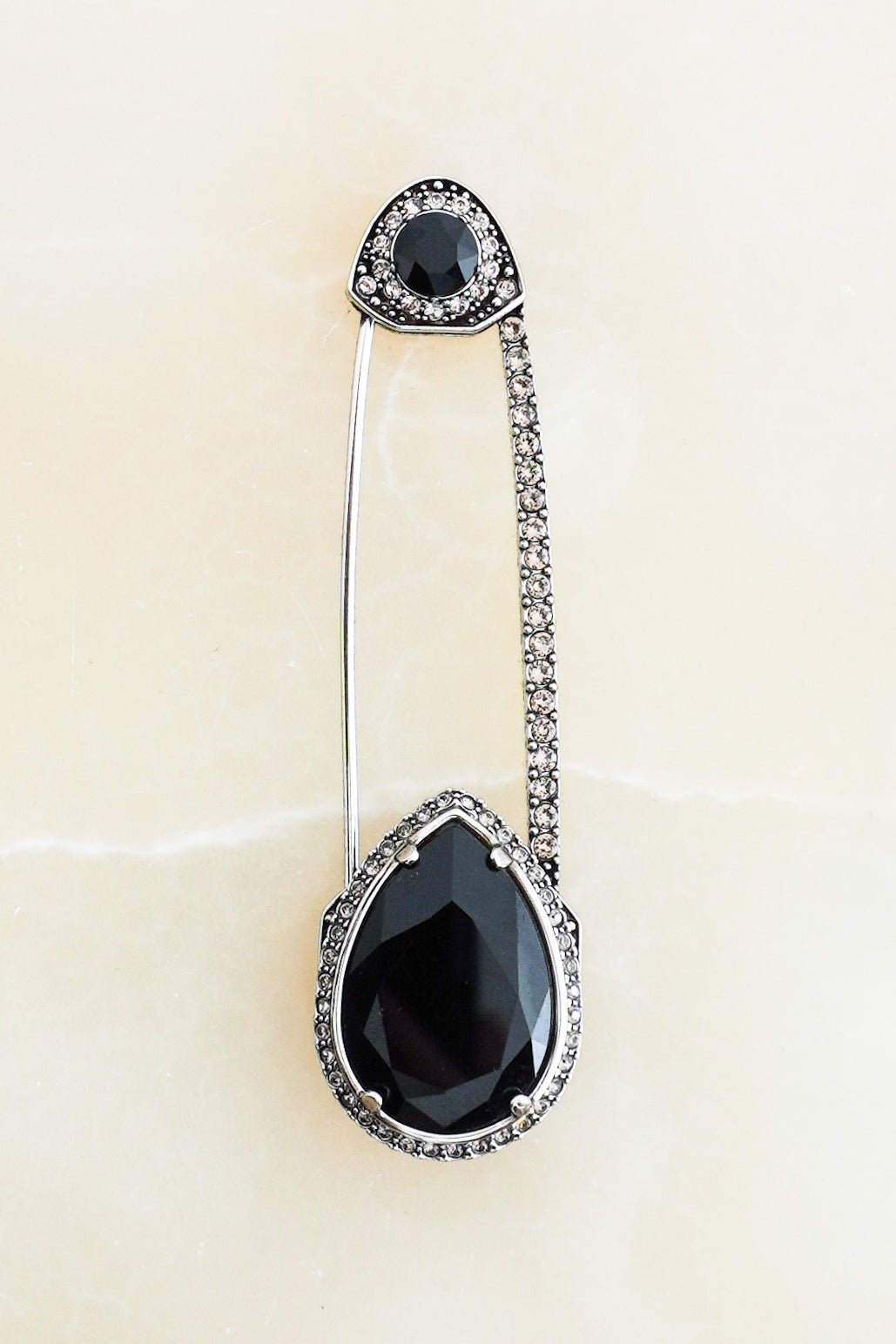 Alexander McQueen Black Crystal Safety Pin in Silver RRP £460 | Authentic Preloved FINAL SALE - Reloved Again
