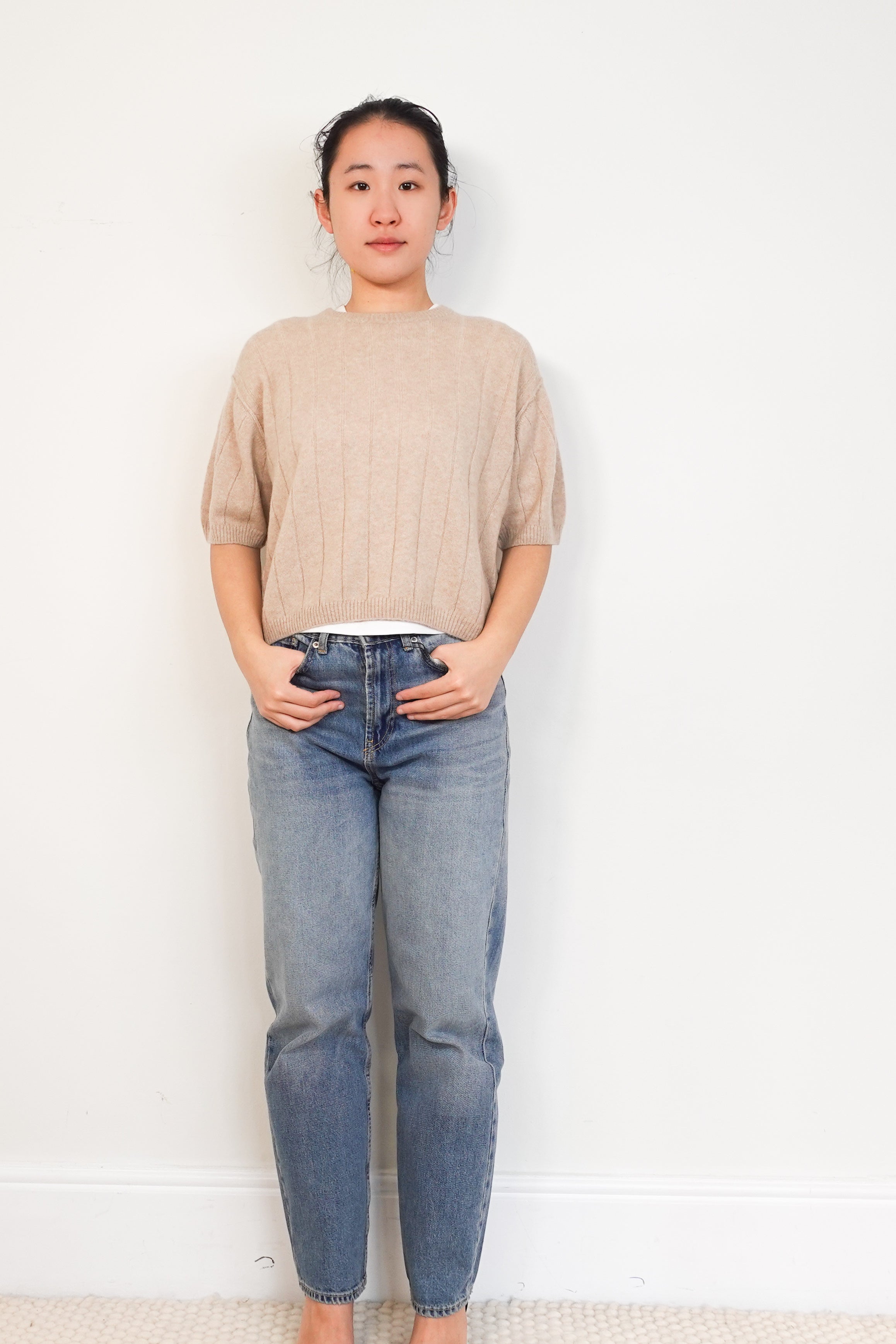 Allude-Beige-Cashmere-Short-Sleeve-Top-front-picture-Chelsea-London