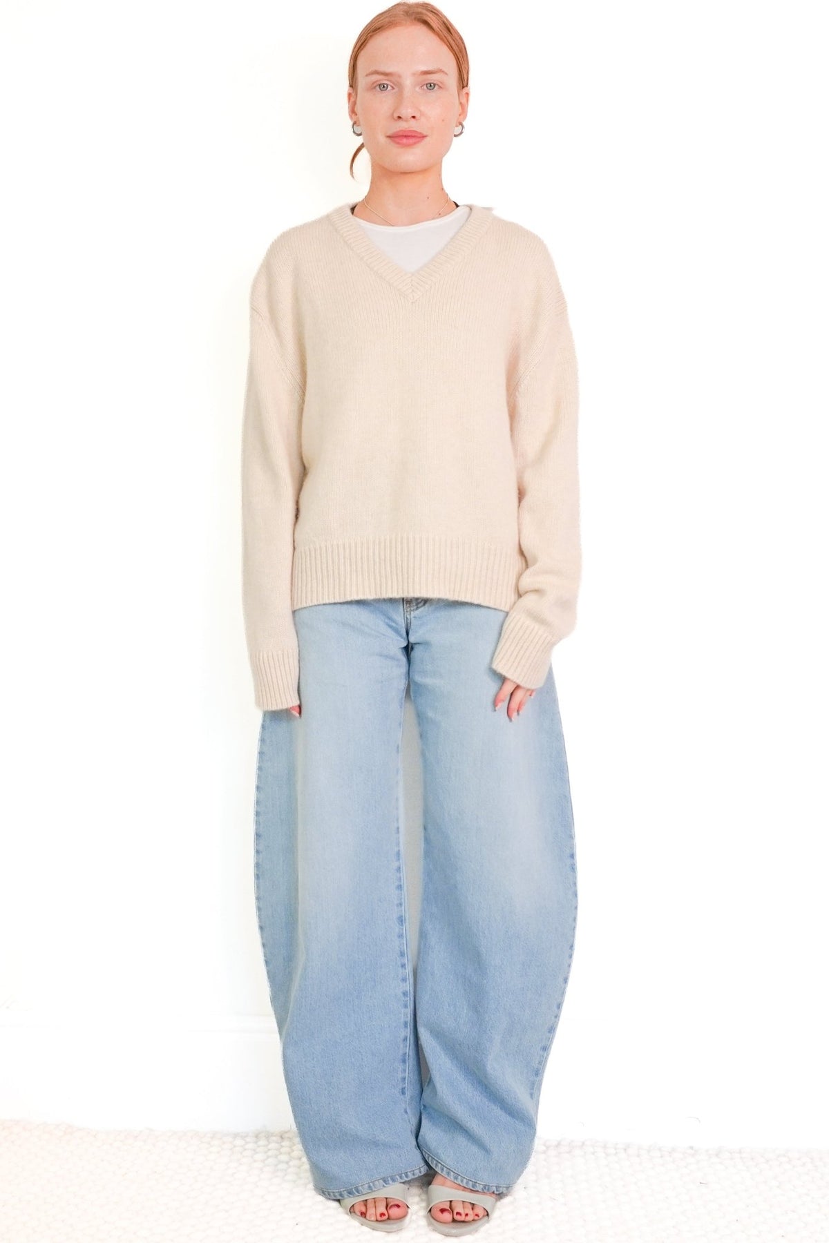 Almada Label Yara V-neck Vanilla Sweater (RRP £350) | Authentic Preloved front