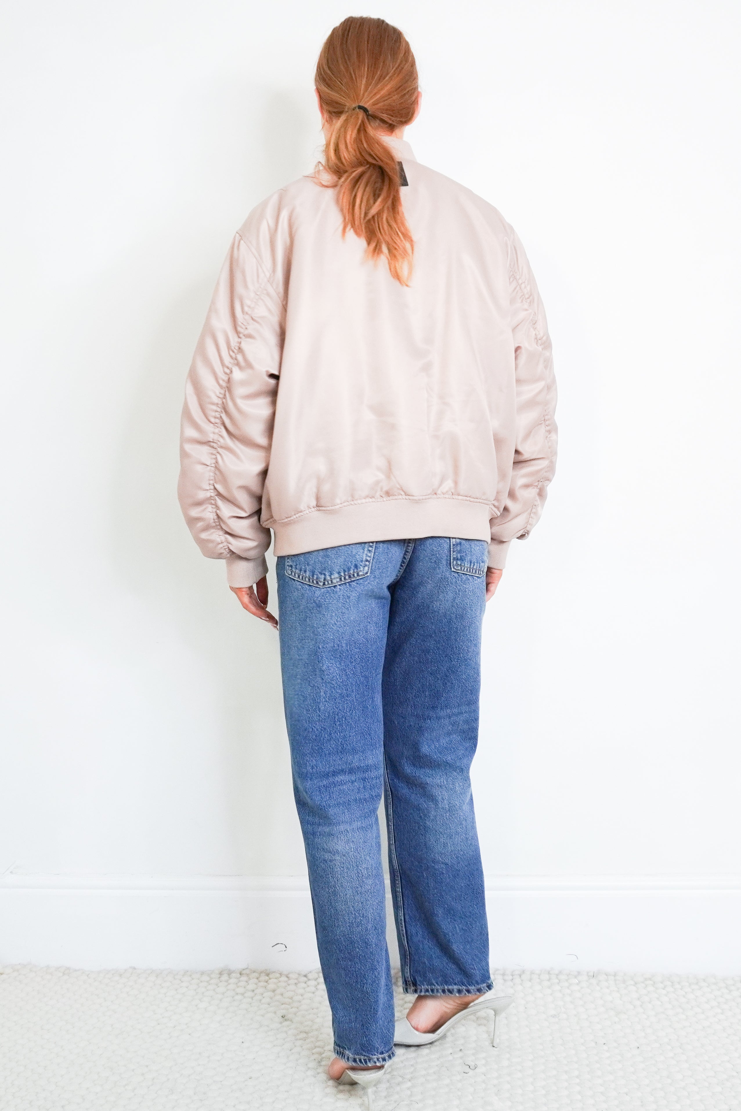 Anine Bing Leon Satin Bomber Jacket – Champagne Beige back photo chelsea london