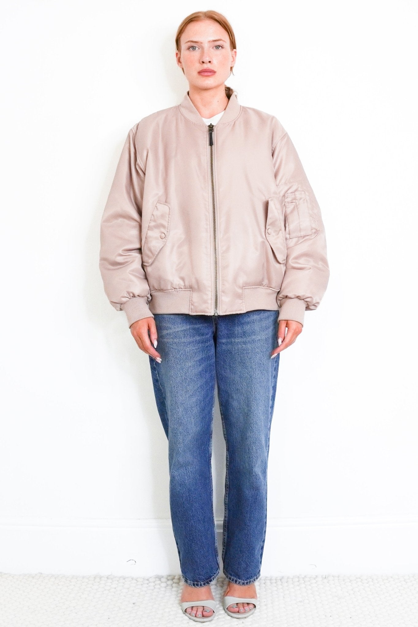 Anine Bing Leon Satin Bomber Jacket in Champagne Beige (RRP £350) | Authentic Preloved - Reloved Again