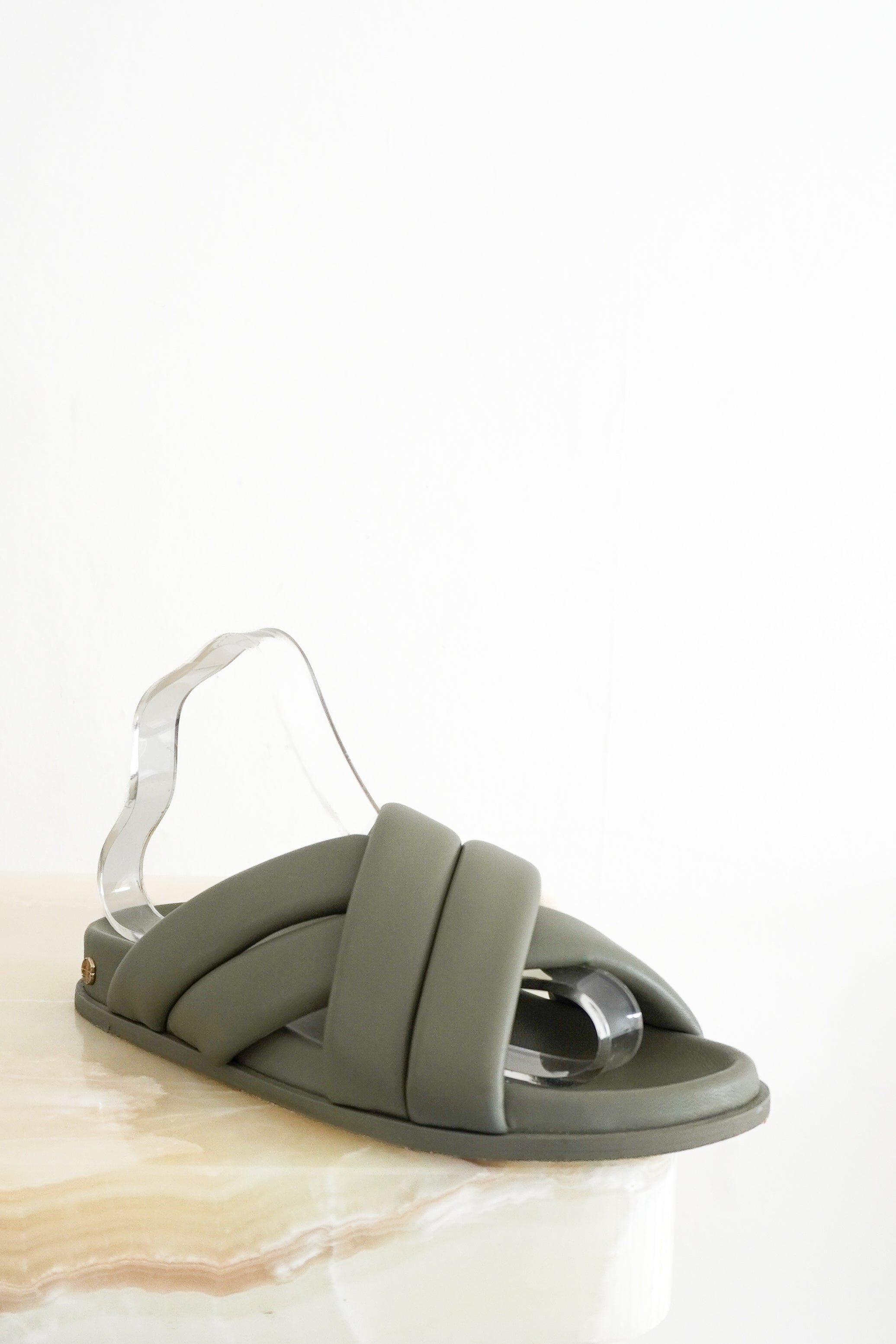 Anine Bing Padded Leather Slides in Sage Green front photo chelsea london