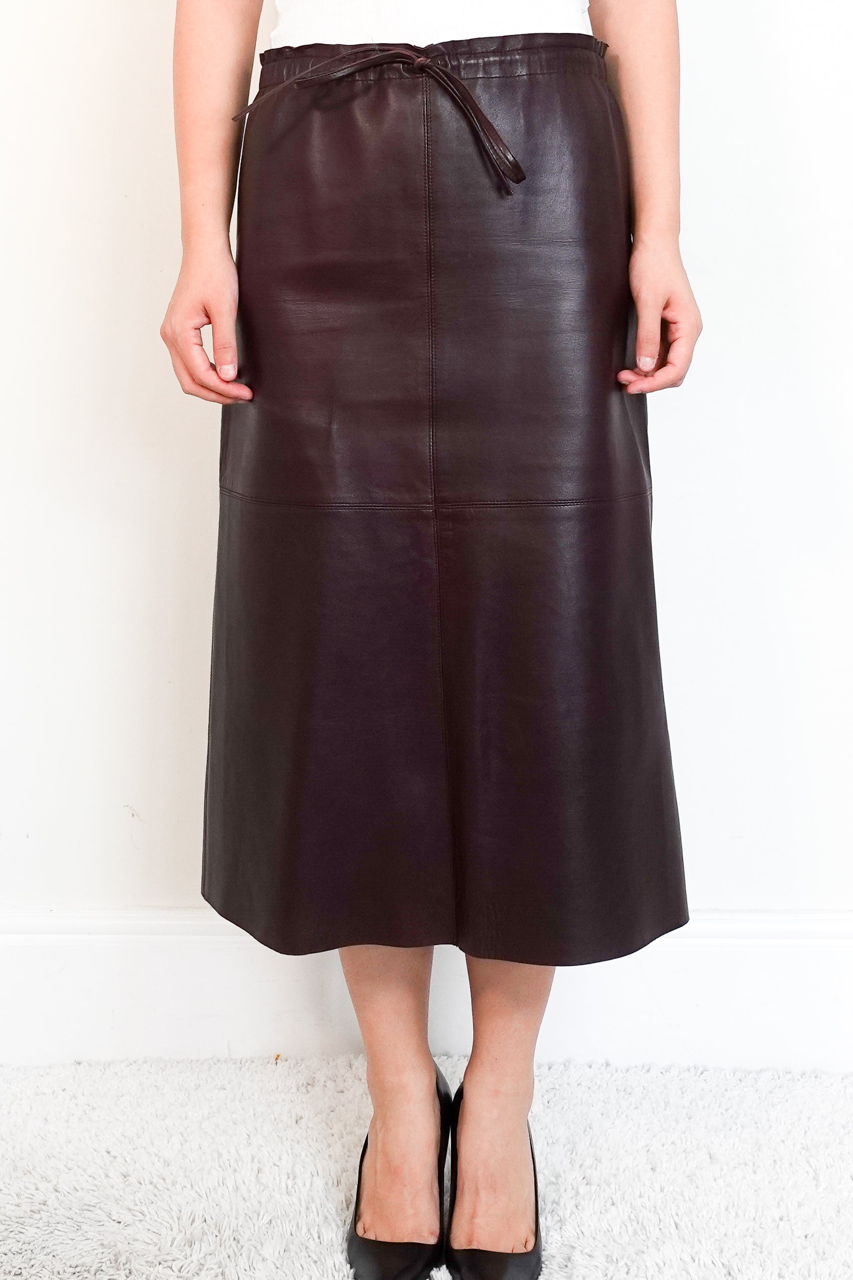 Anne Storey midi leather skirt in brown