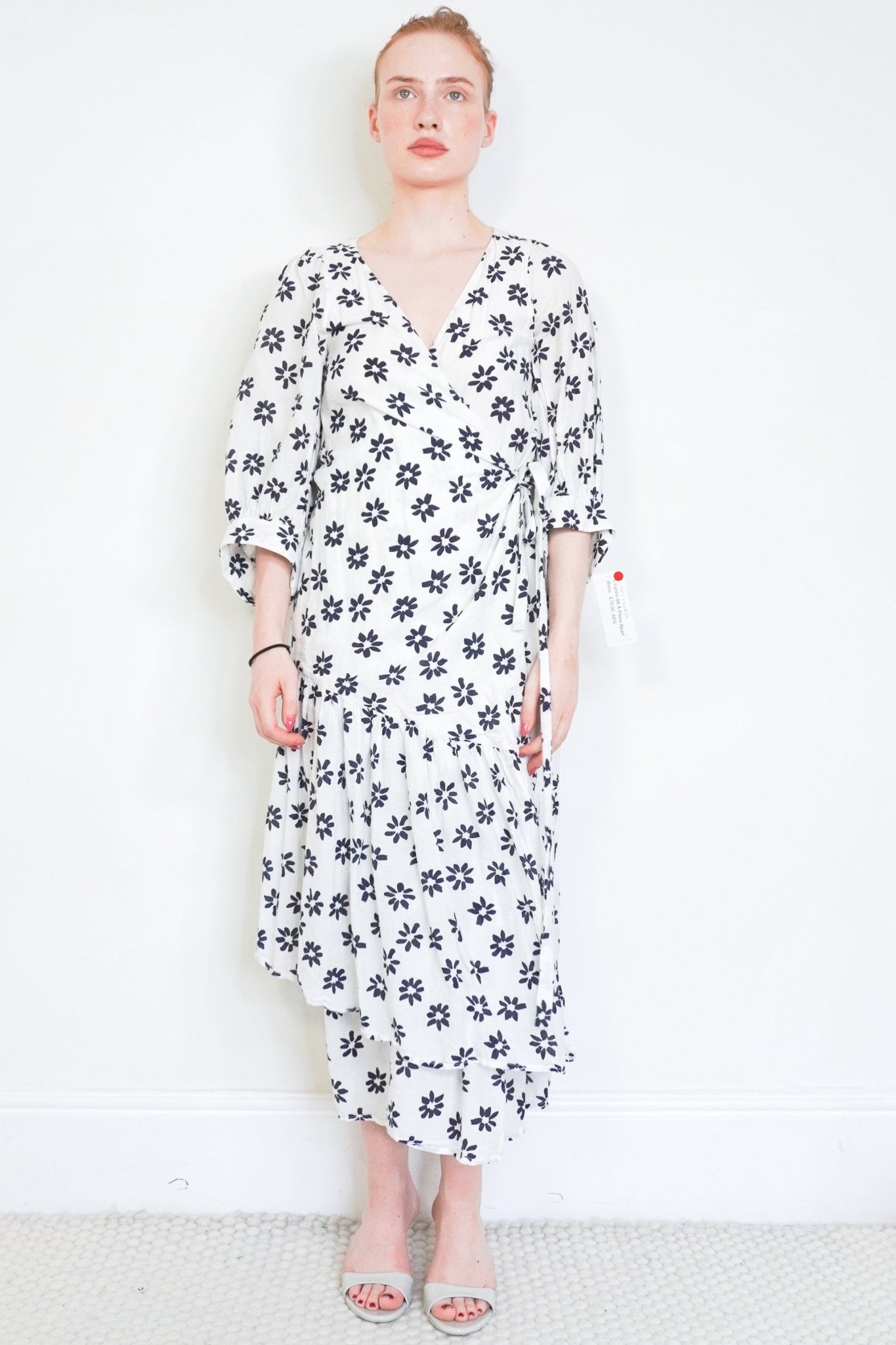 Apiece Apart White & Navy Floral Wrap Midi Dress (RRP £495) | Authentic Preloved - Reloved Again
