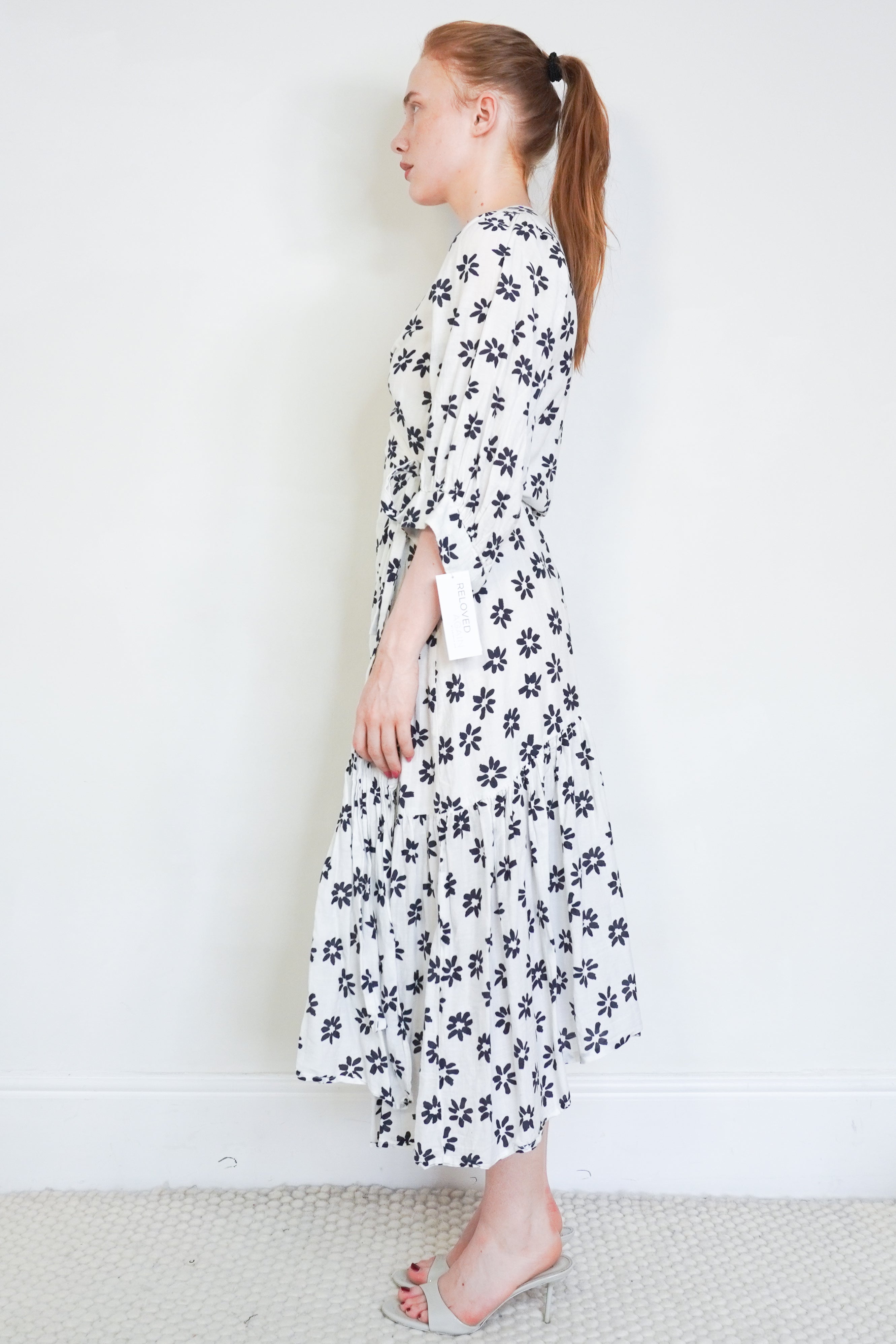 Apiece Apart White & Navy Floral Dress side photo chelsea london