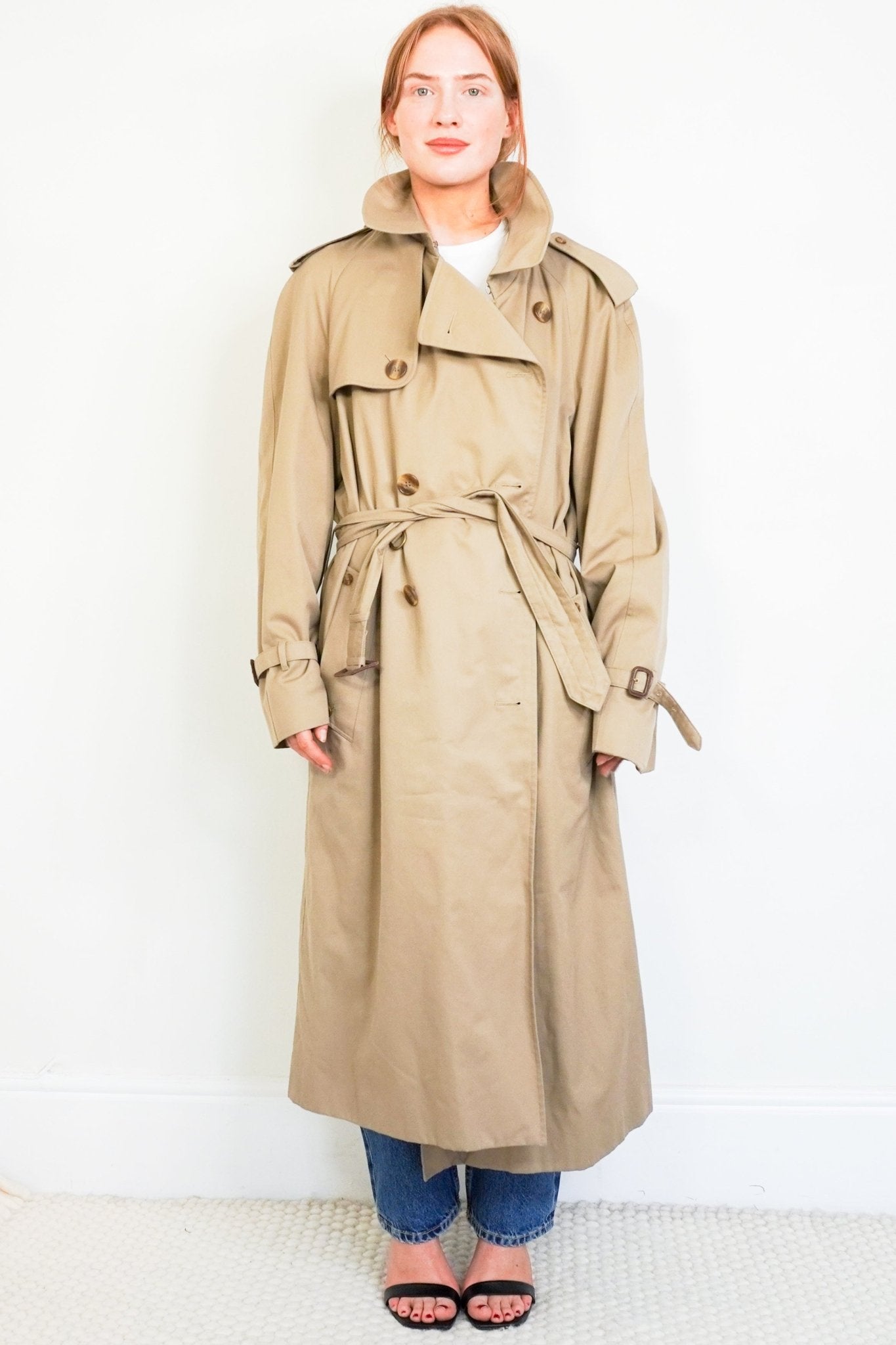 Aquascutum Beige Checkered Belted Trench Coat RRP £600 | Authentic Preloved - Reloved Again