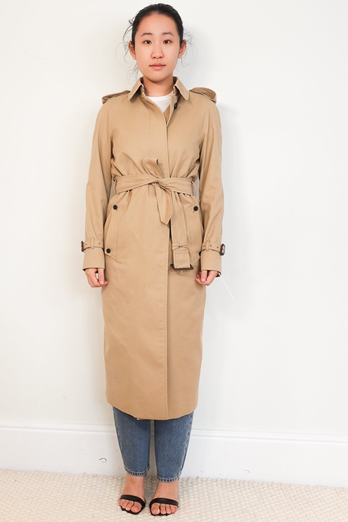 Aquascutum Beige Checkered Belted Trench Coat RRP £600 | Authentic Preloved - Reloved Again