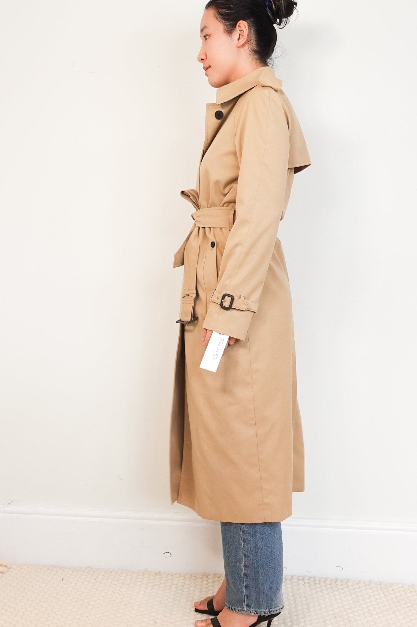 Aquascutum Beige Checkered Belted Trench Coat RRP £600 | Authentic Preloved - Reloved Again