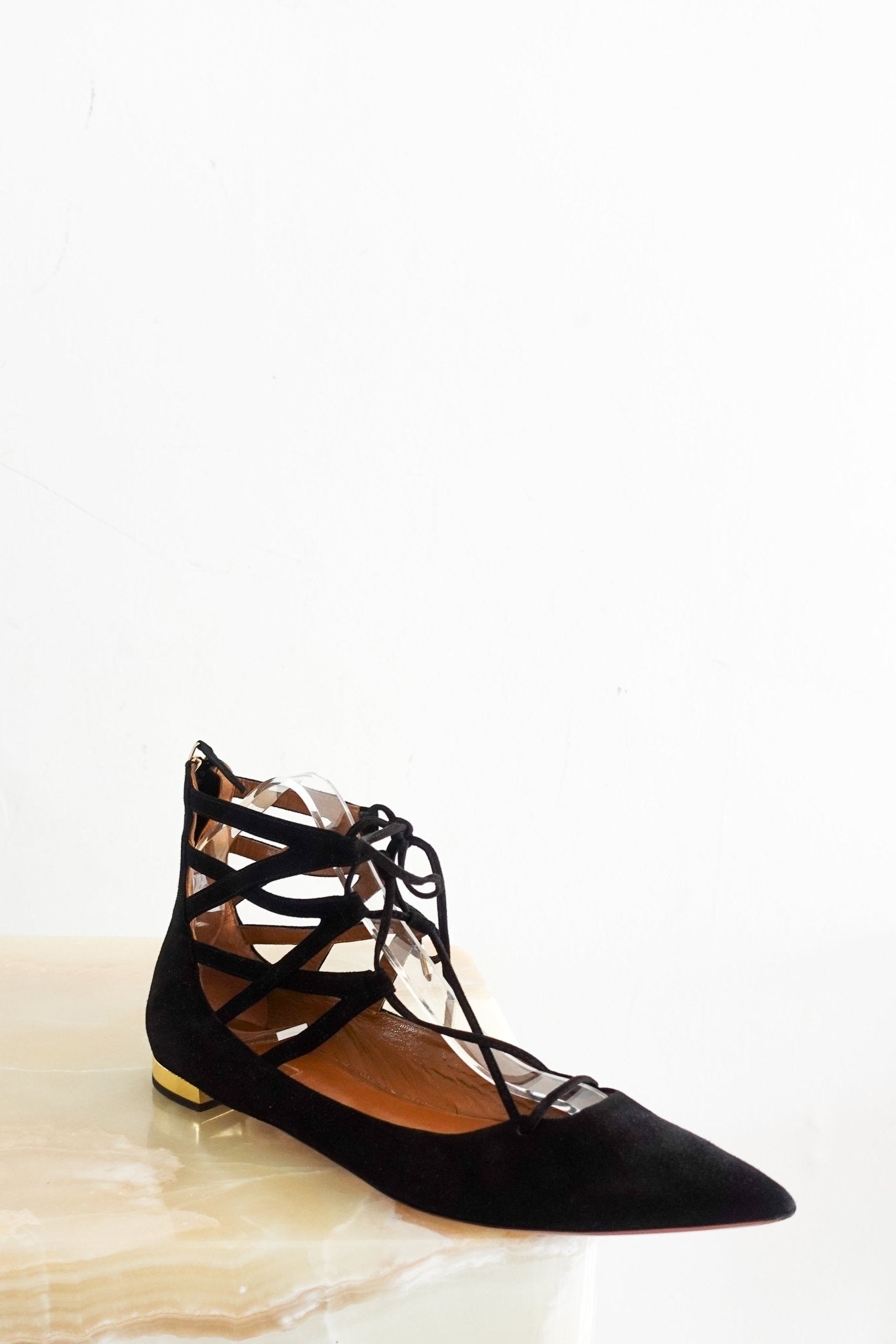 Aquazzura black suede lace up flats RRP £350 | Authentic Preloved - Reloved Again