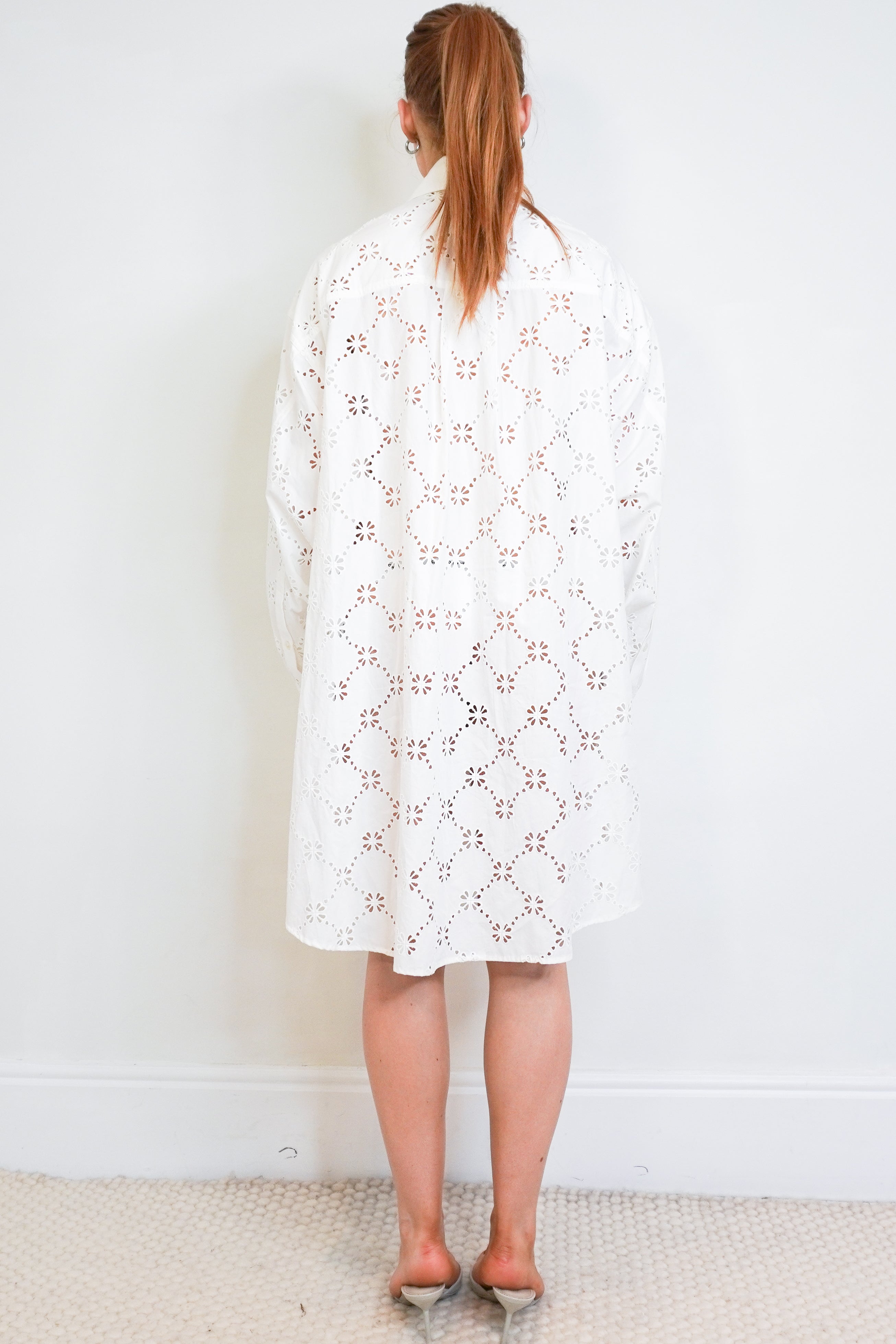 Area White Eyelet Cotton Shirt Dress back photo chelsea london