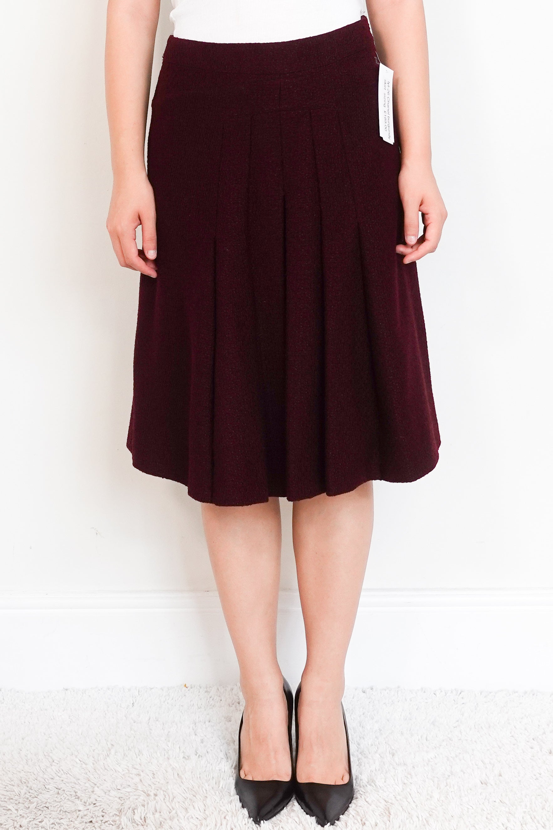 Authentic-Chanel-Burgundy-Wool-Skirt-front-Chelsea-london
