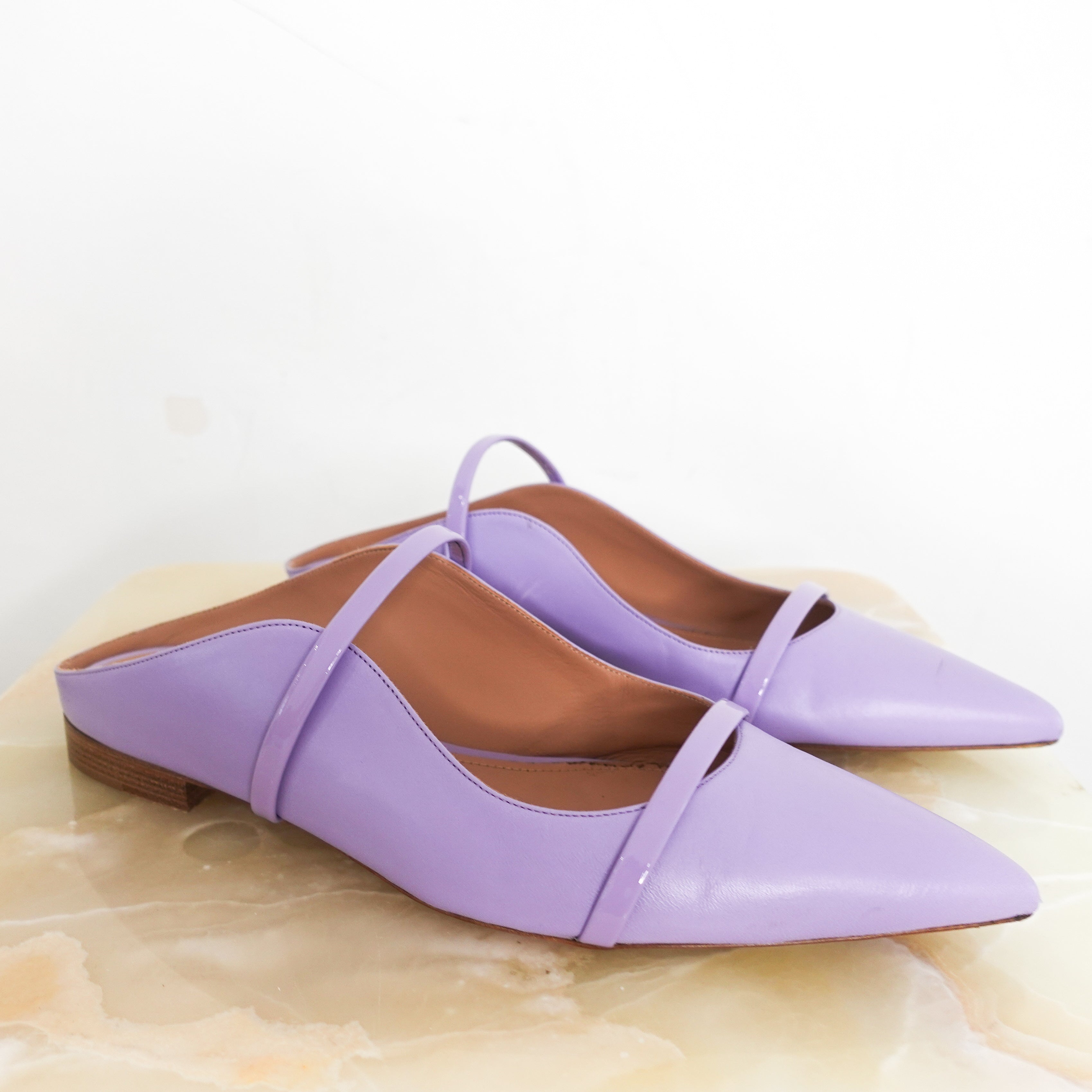 Lilac pointed toe flat mules RRP £495