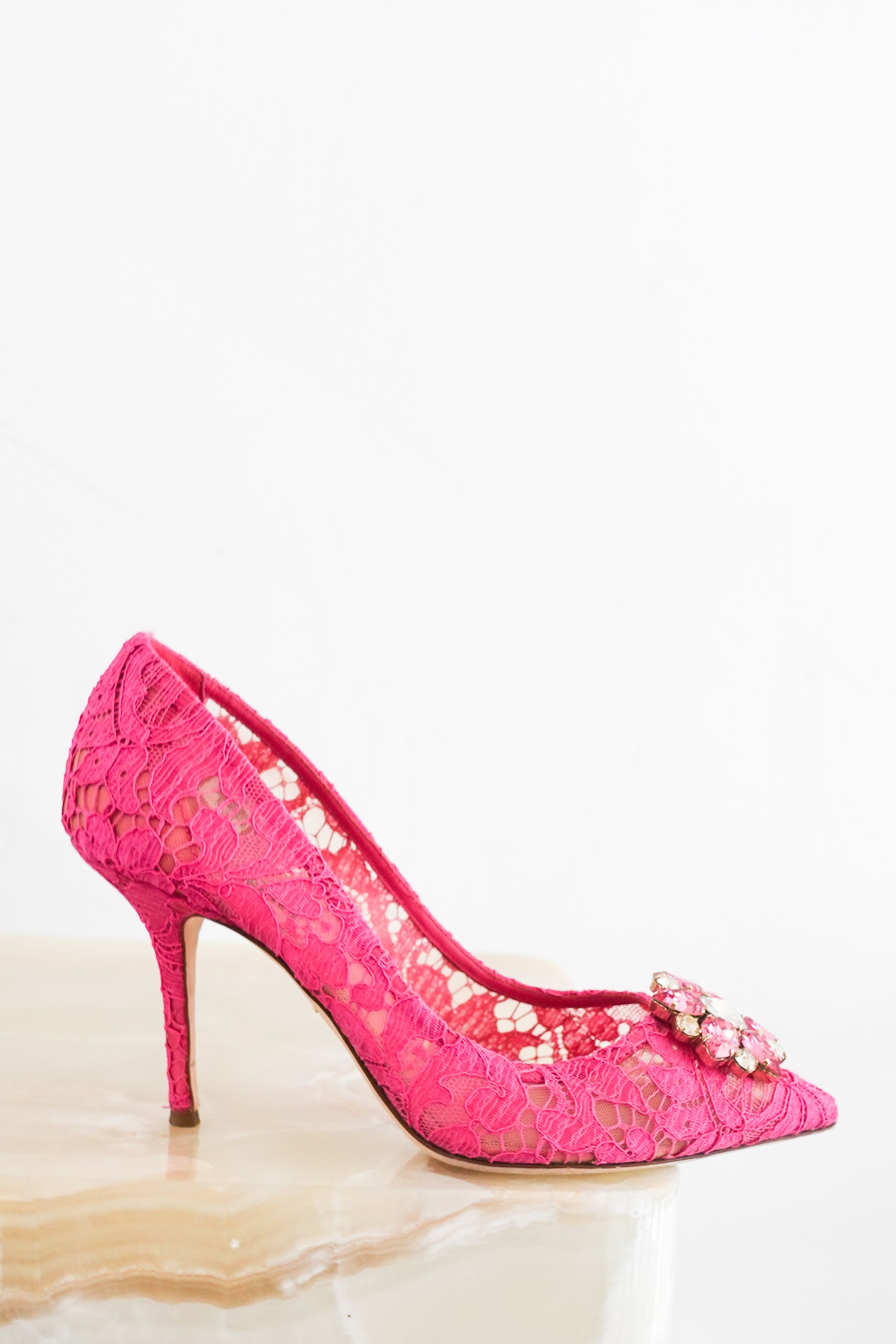 Pink lace crystal brooch pumps RRP £825