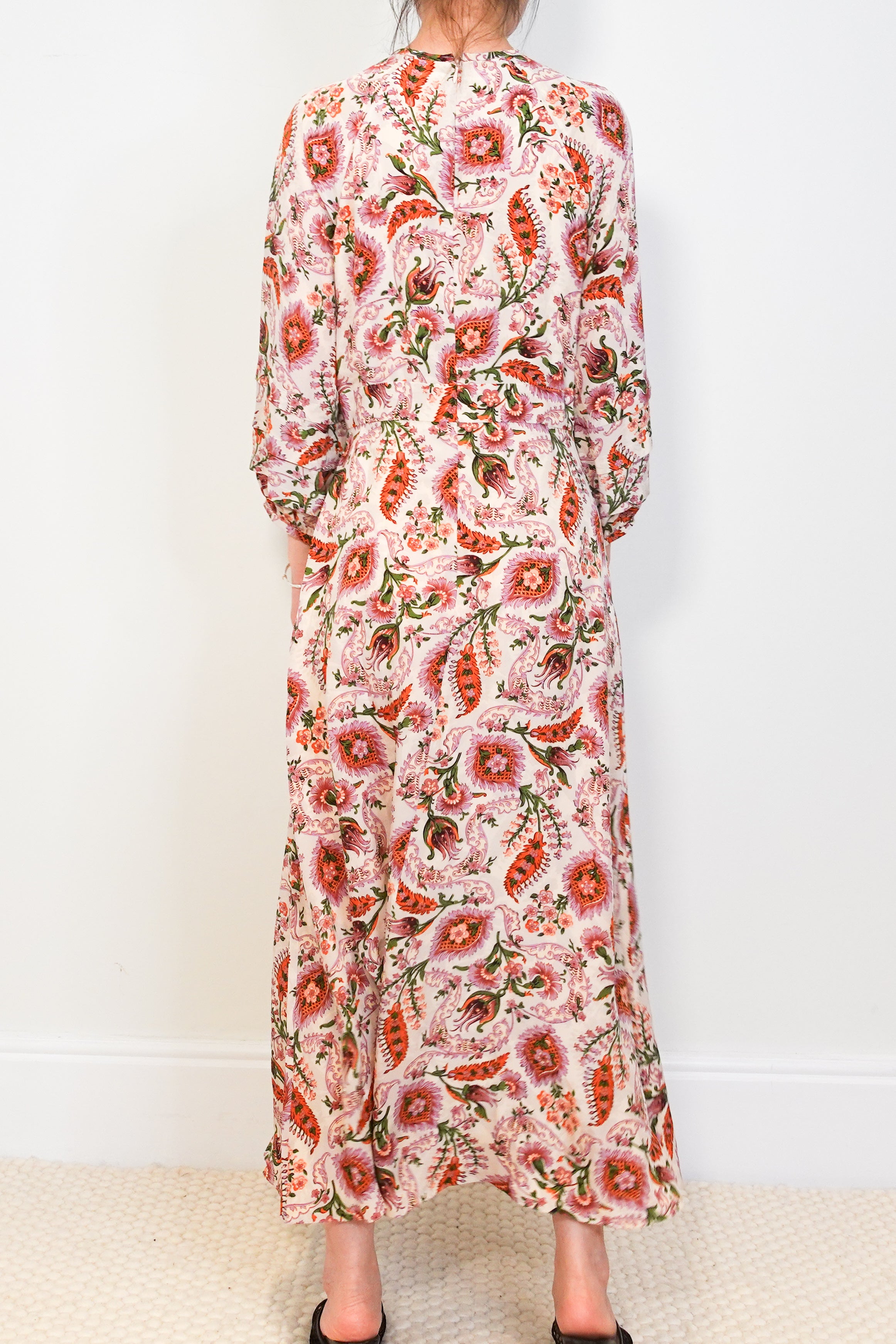 Cream cotton midi dress floral print