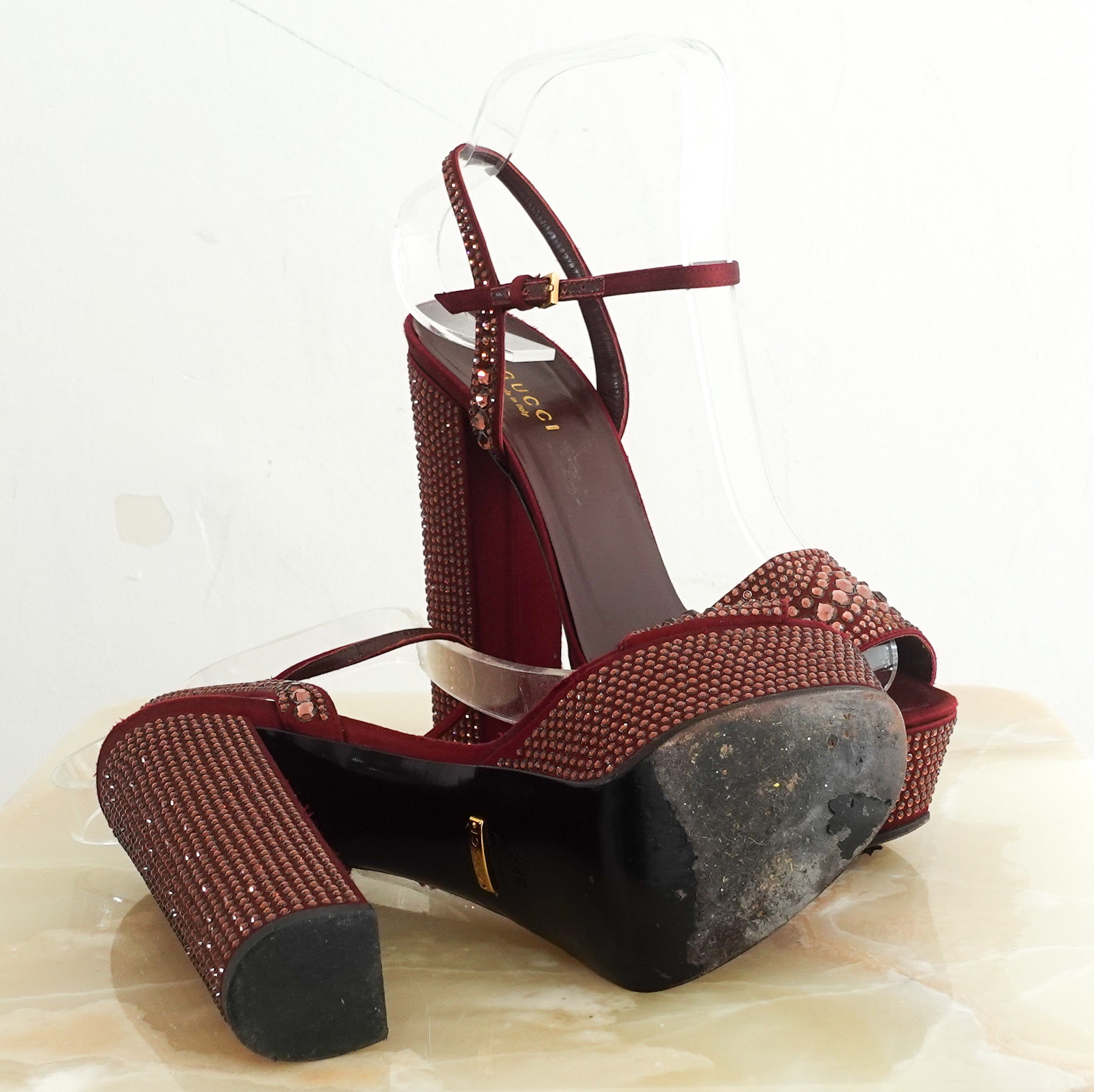 Burgundy bedazzled heels RRP £225