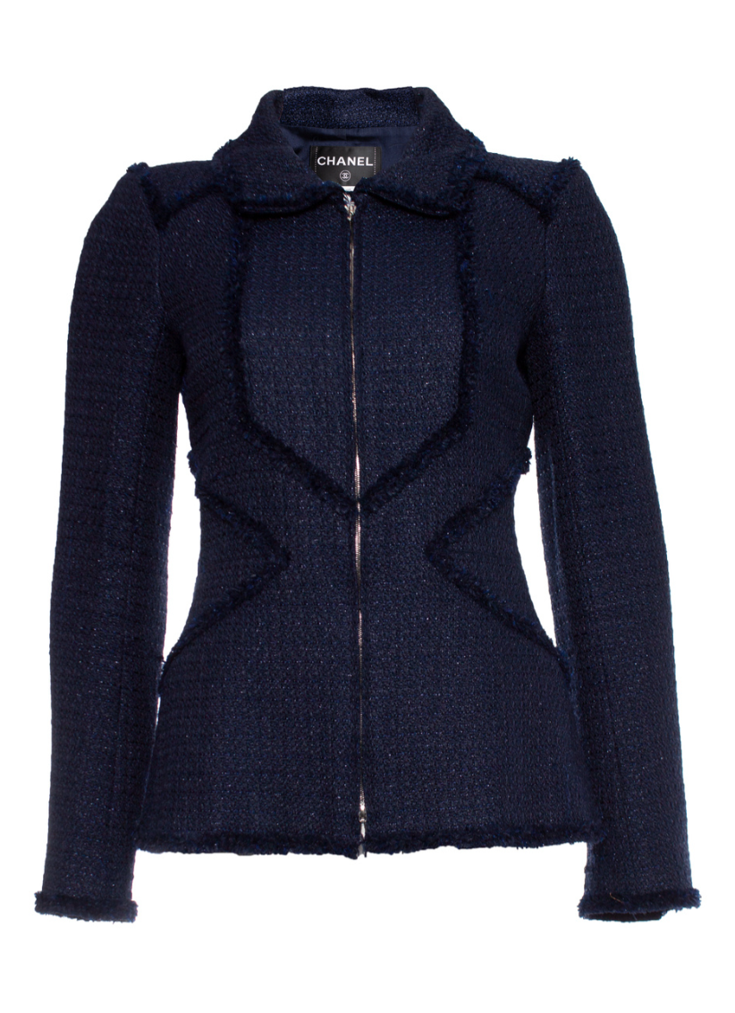 Chanel Navy Blue Boucle Zip Jacket RRP £3000 | Authentic Preloved