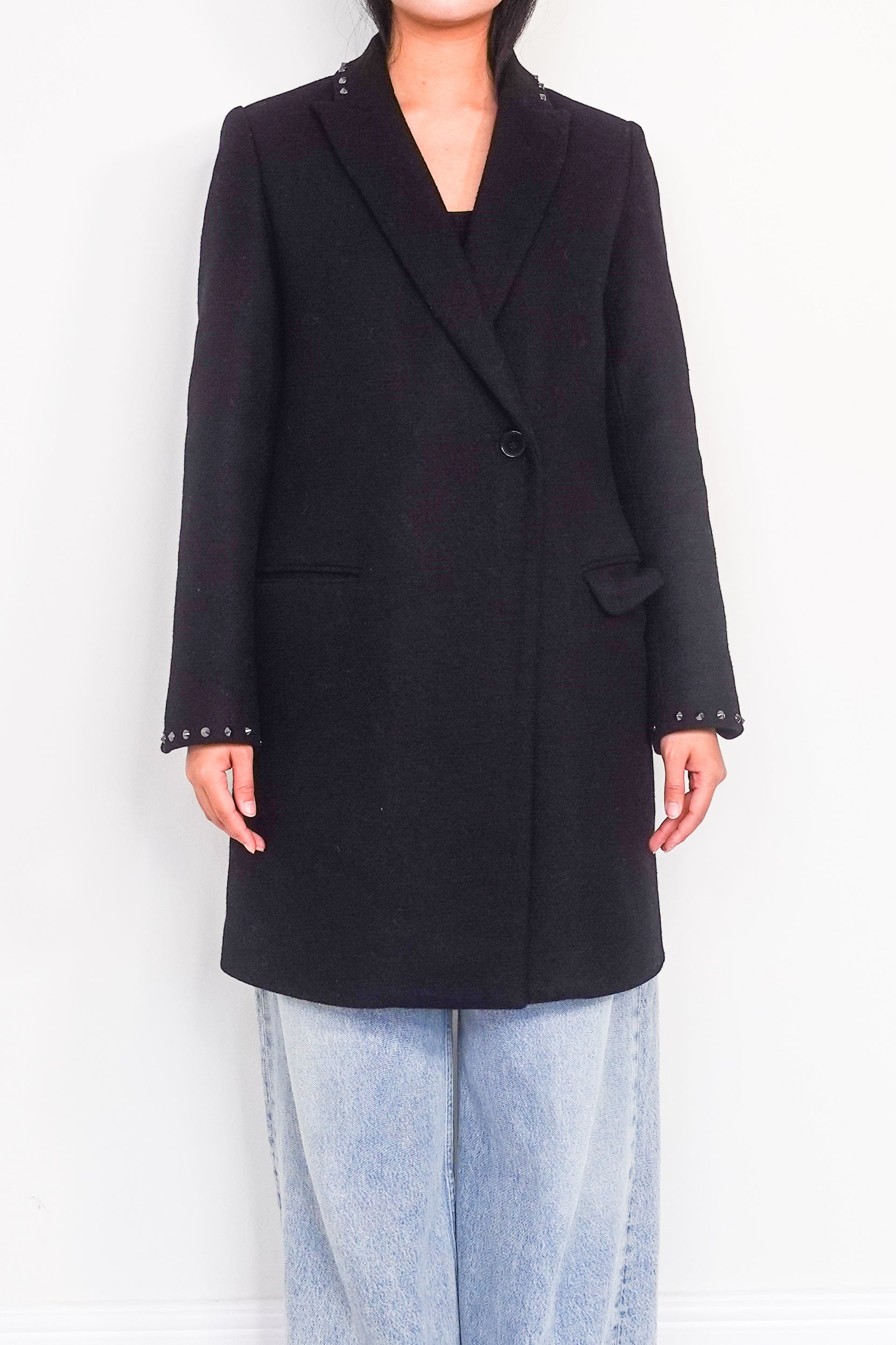 Studded black wool coat RRP £480