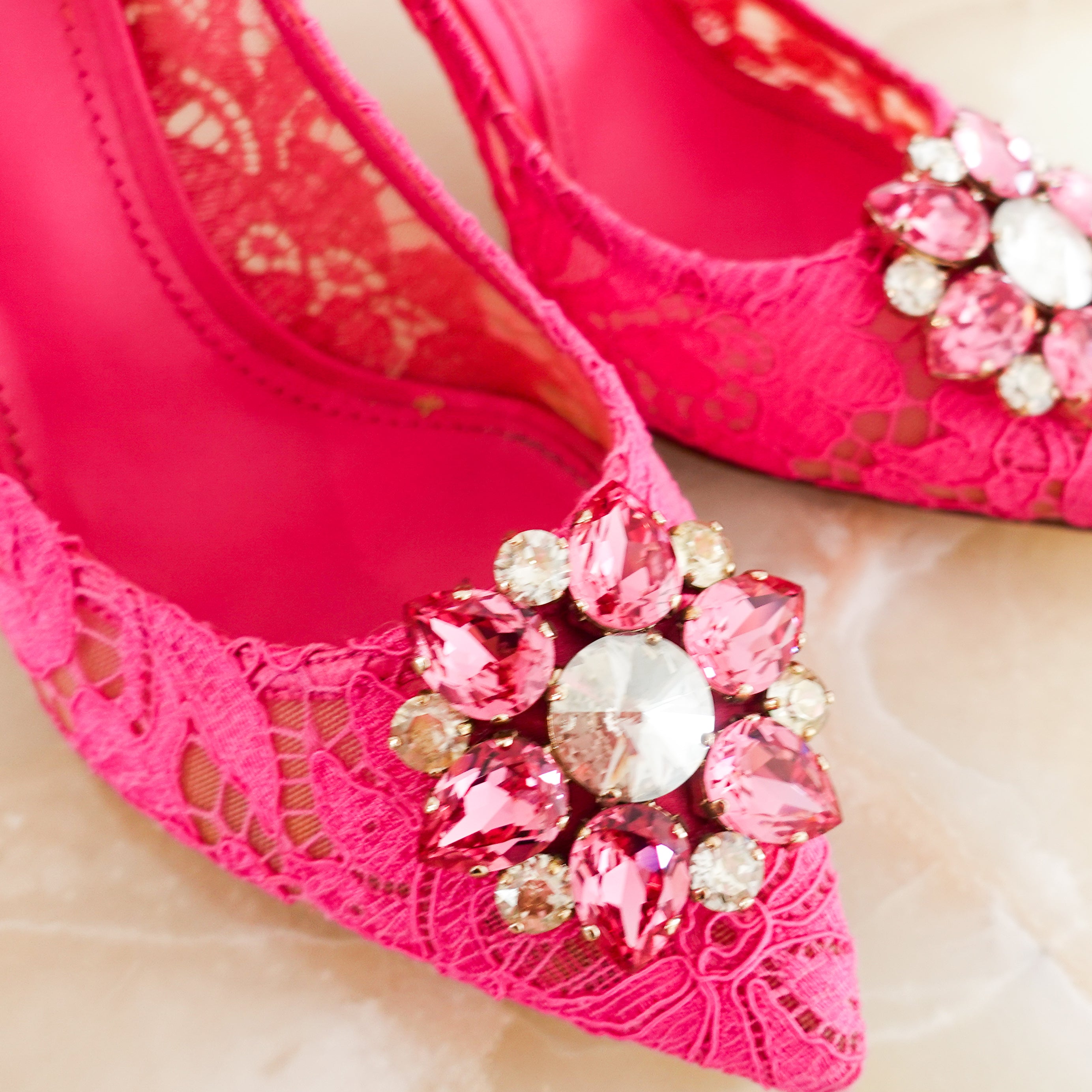 Pink lace crystal brooch pumps RRP £825