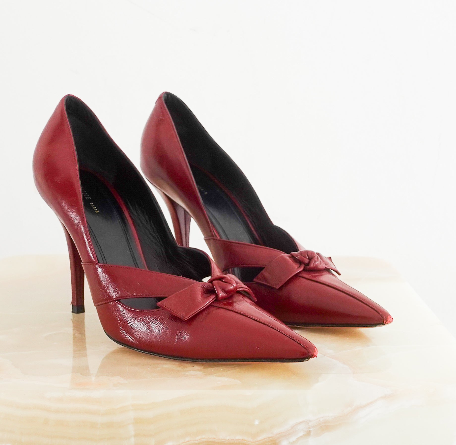 Deep red bow tie heels RRP £135