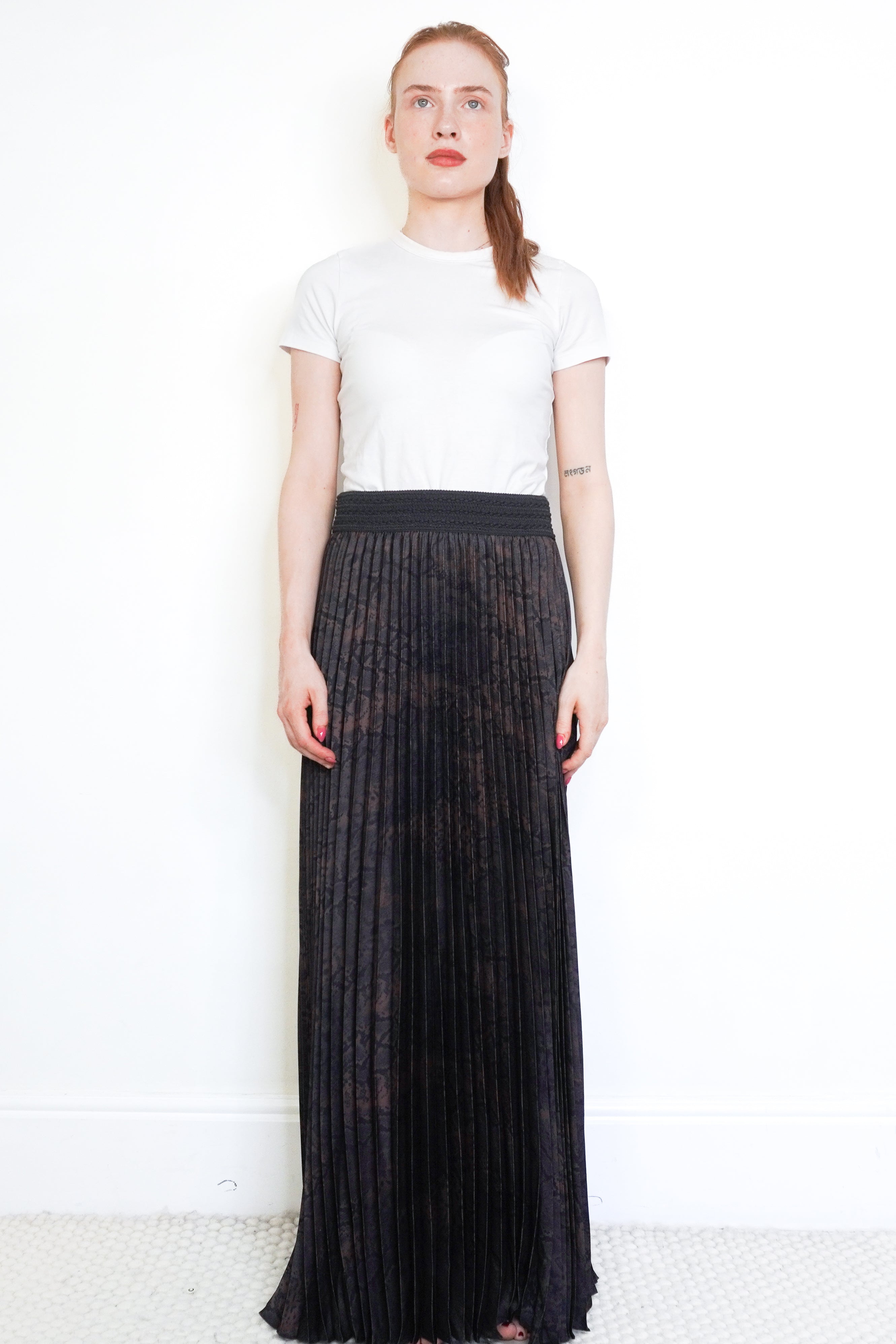 BA&amp;SH Brown Snakeskin-Print Pleated Maxi Skirt front photo chelsea london