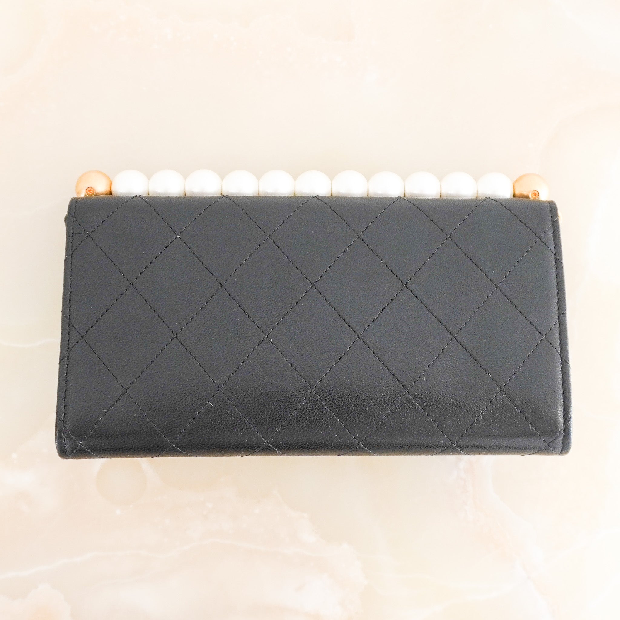 BAck Chanel Chic Pearl Wallet on Chain with Black Lambskin Leather