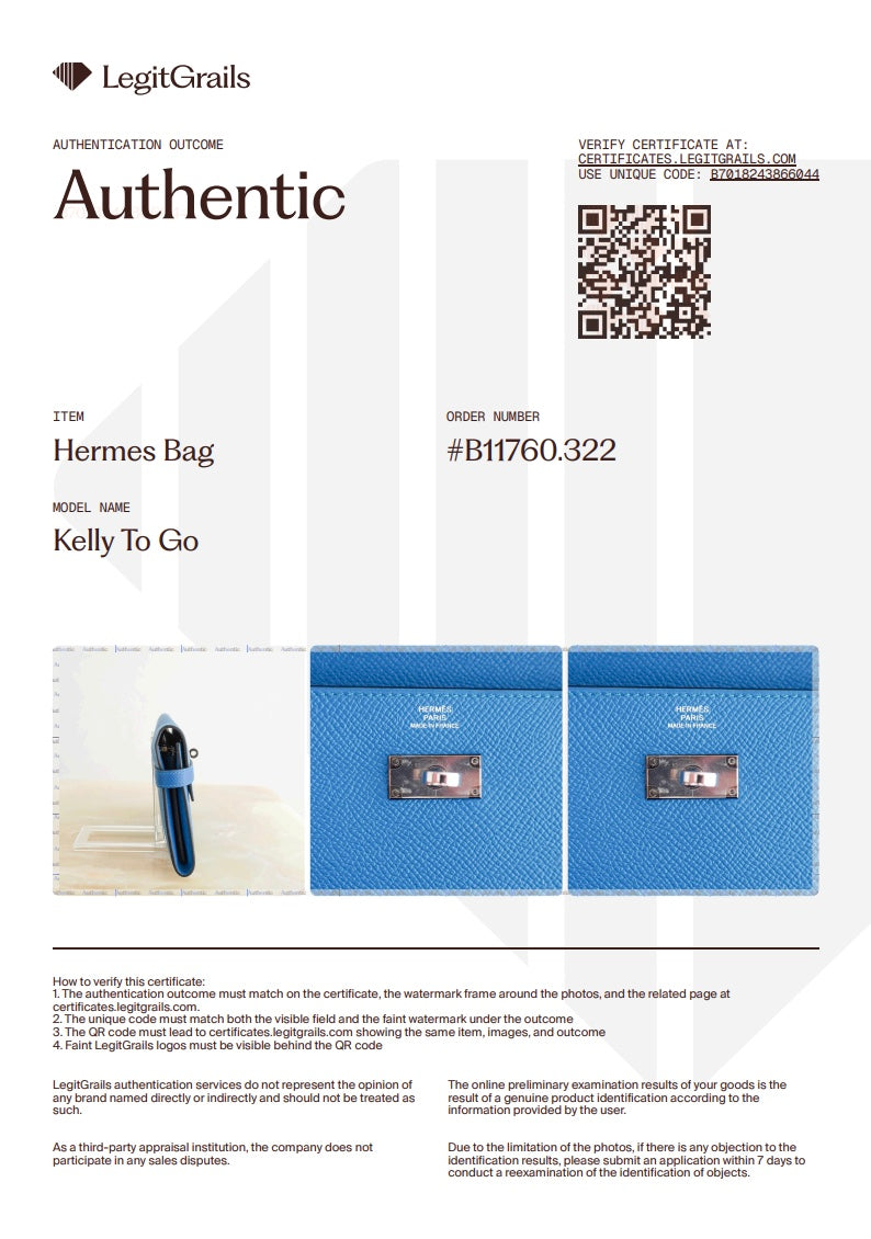 Hermès Kelly To Go Wallet in Blue Zanzibar Epsom Leather (RRP £4,400) | Authentic Preloved