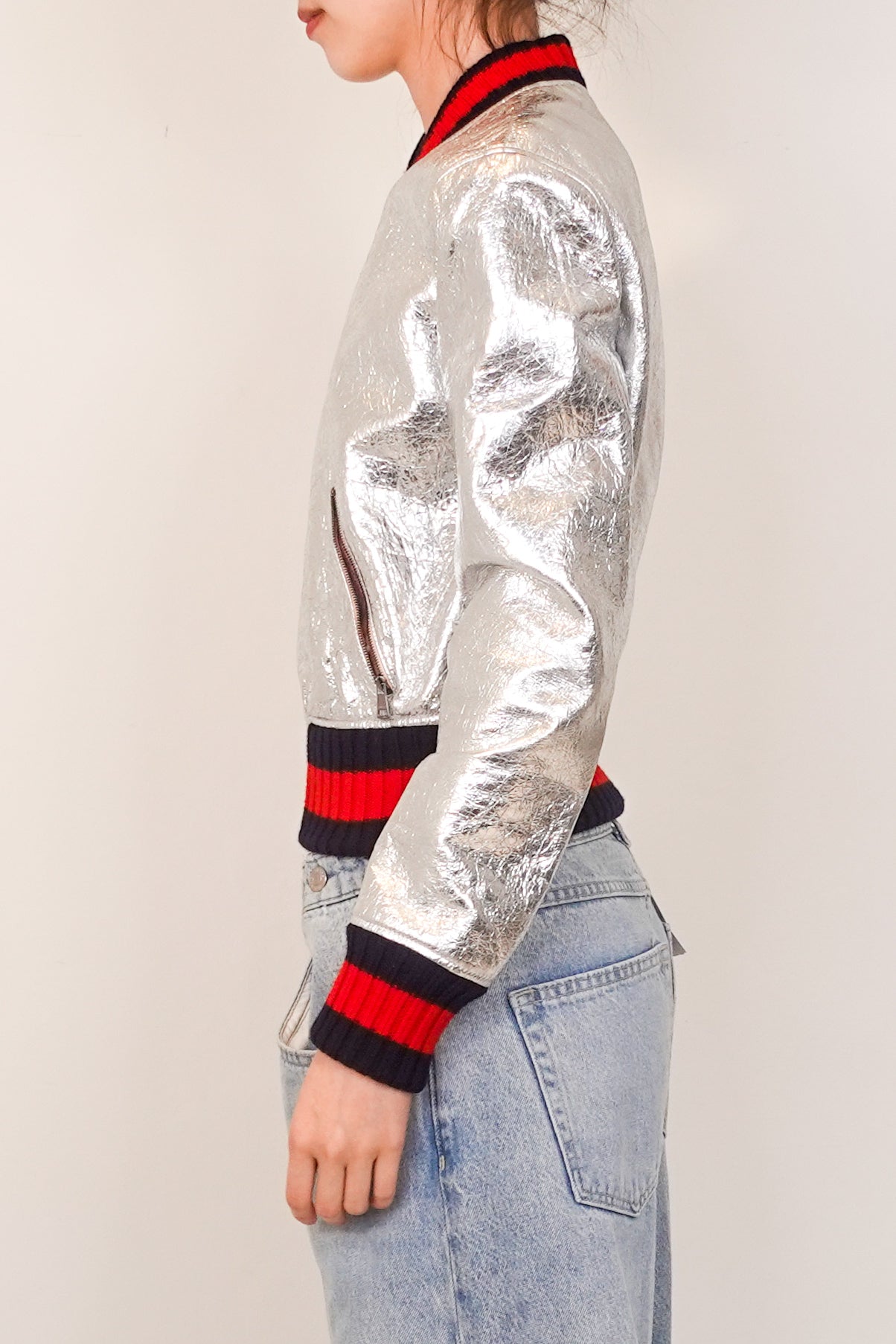 Crinkle metallic leather bomber RRP £1.5K