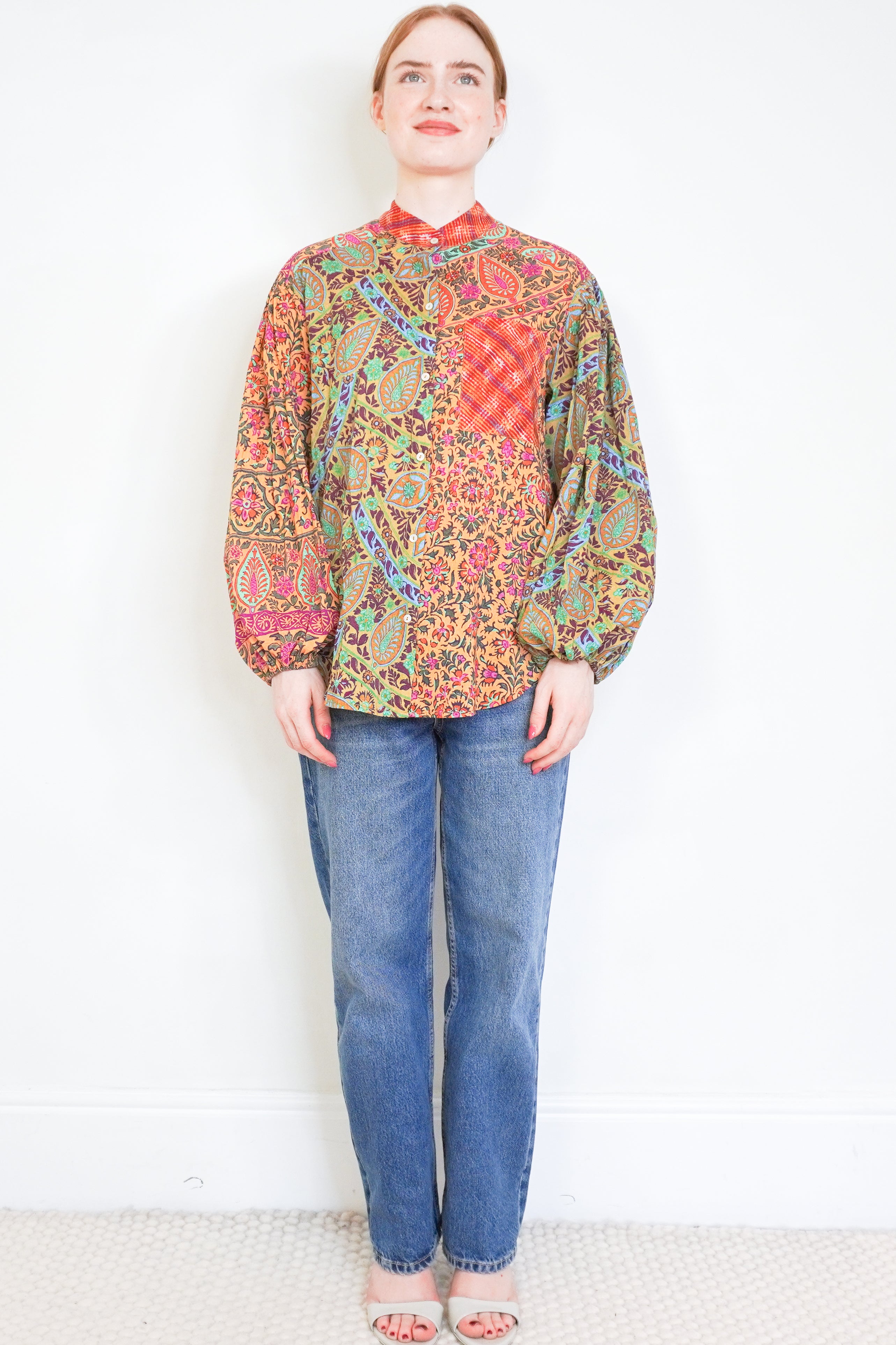 BOTEH Patchwork Botanical Print Cotton Blend Blouse front photo chelsea london
