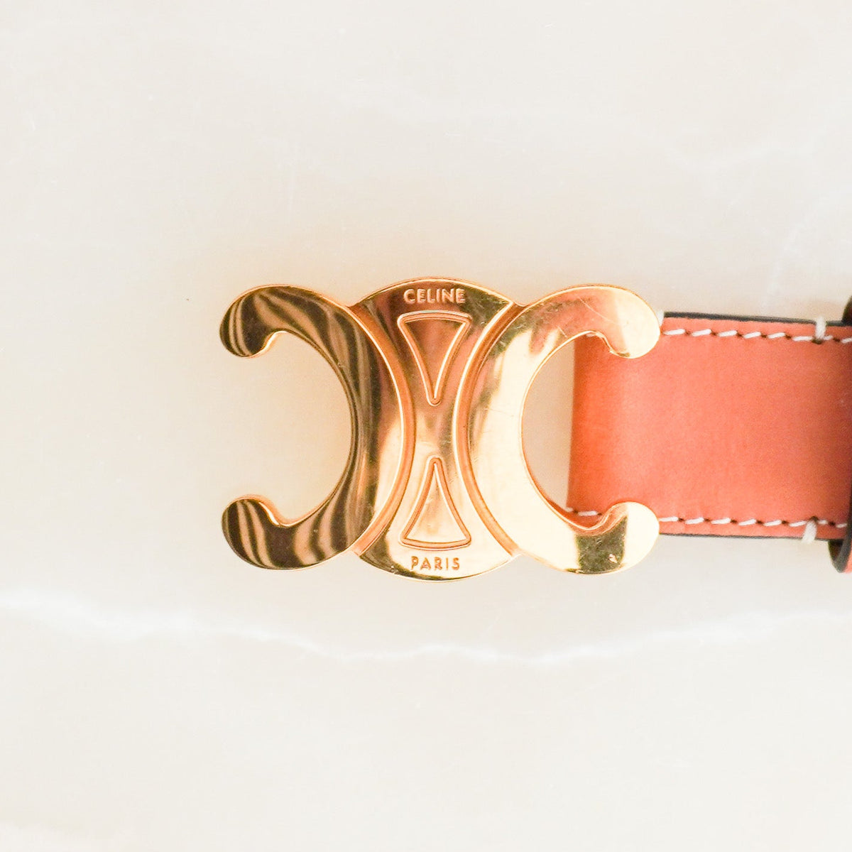 Back: Celine Triomphe Brown Gold Tone Belt 