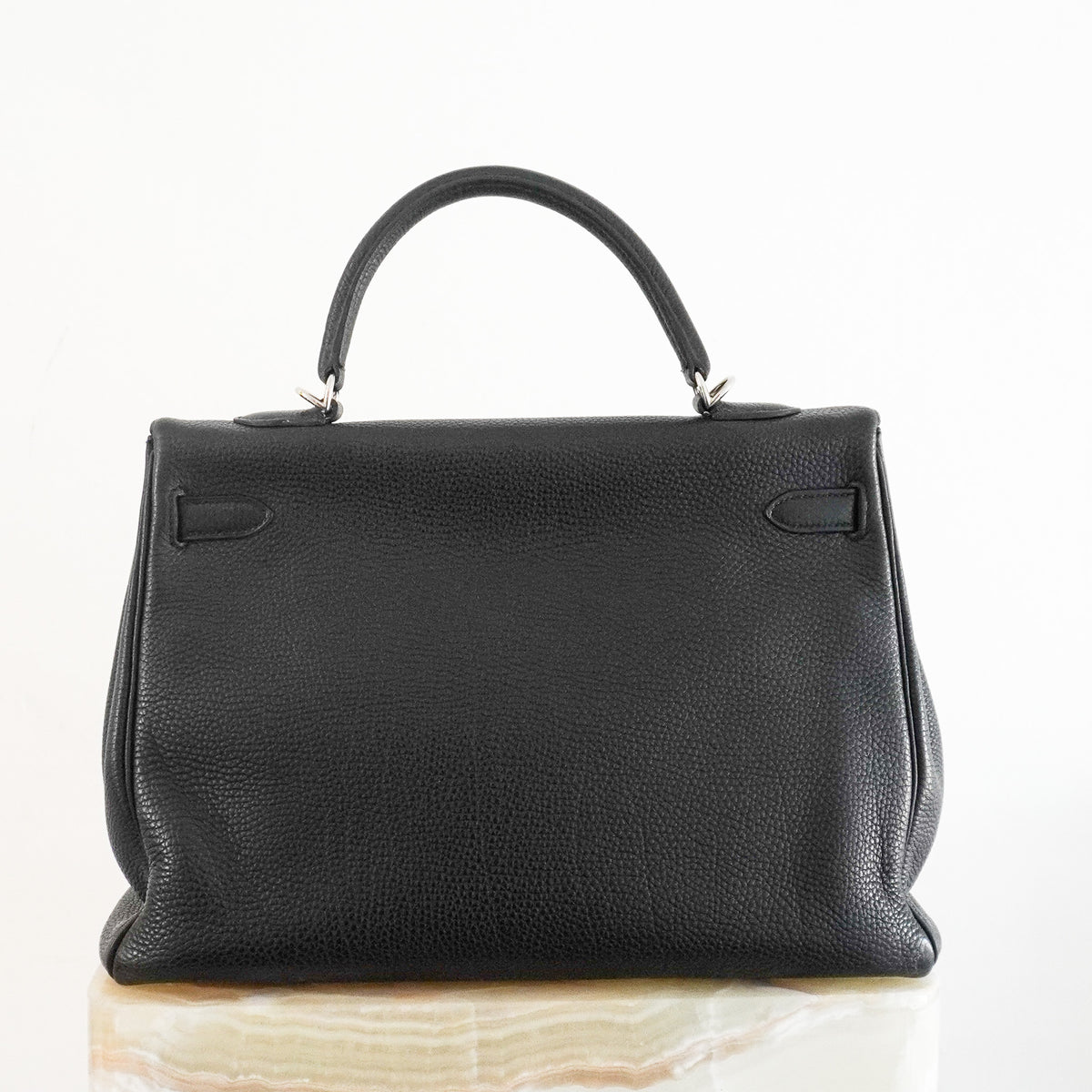 Back Hermès Kelly 35 Bag (2006) in Noir Togo Leather and Palladium Hardware
