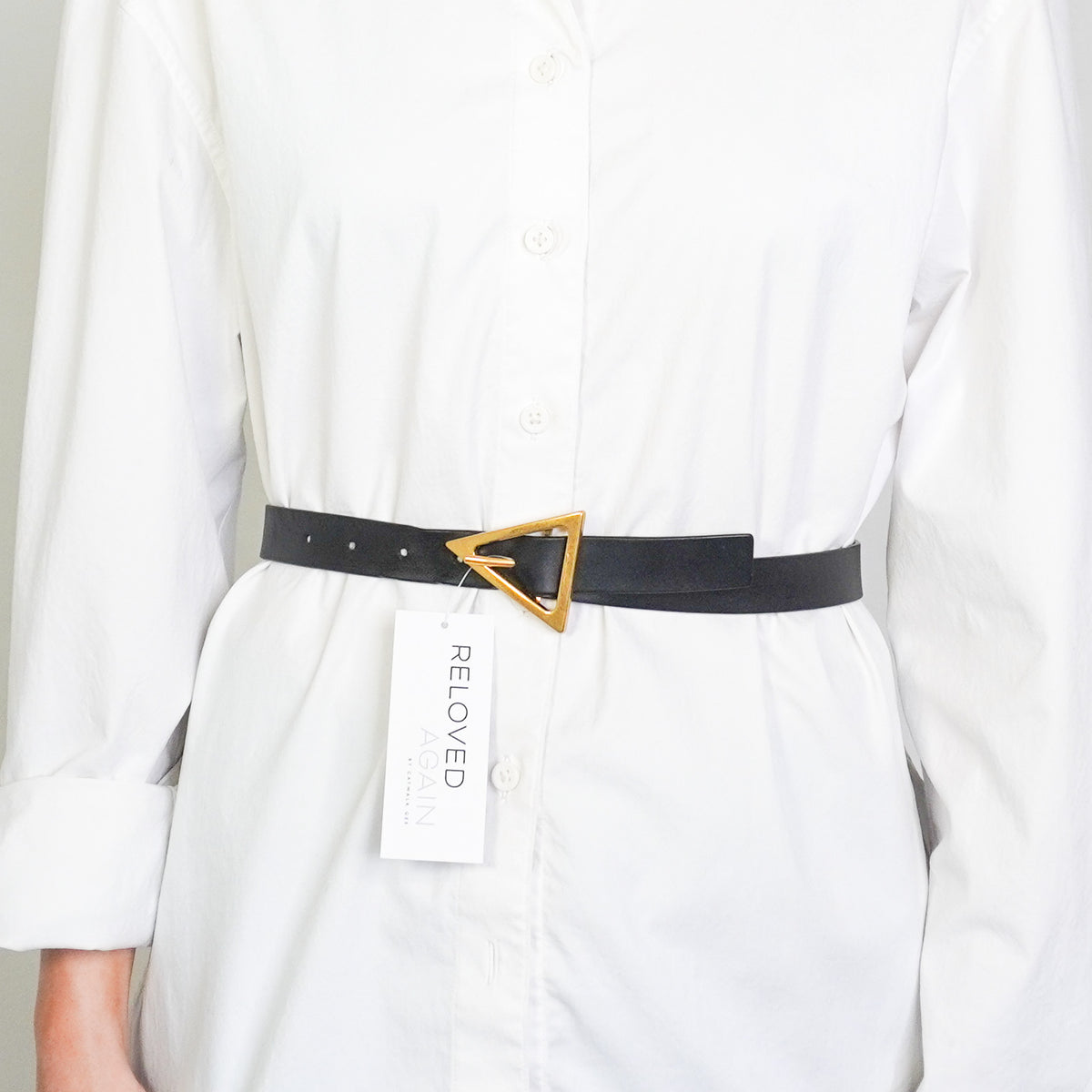 Back Image: Bottega Voneta Brown Triangle Belt with Gold Hardware 65