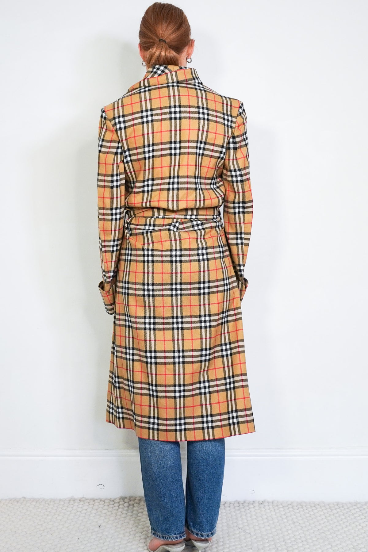 Back Image: Burberry Check Wool Plaid Check Coat 